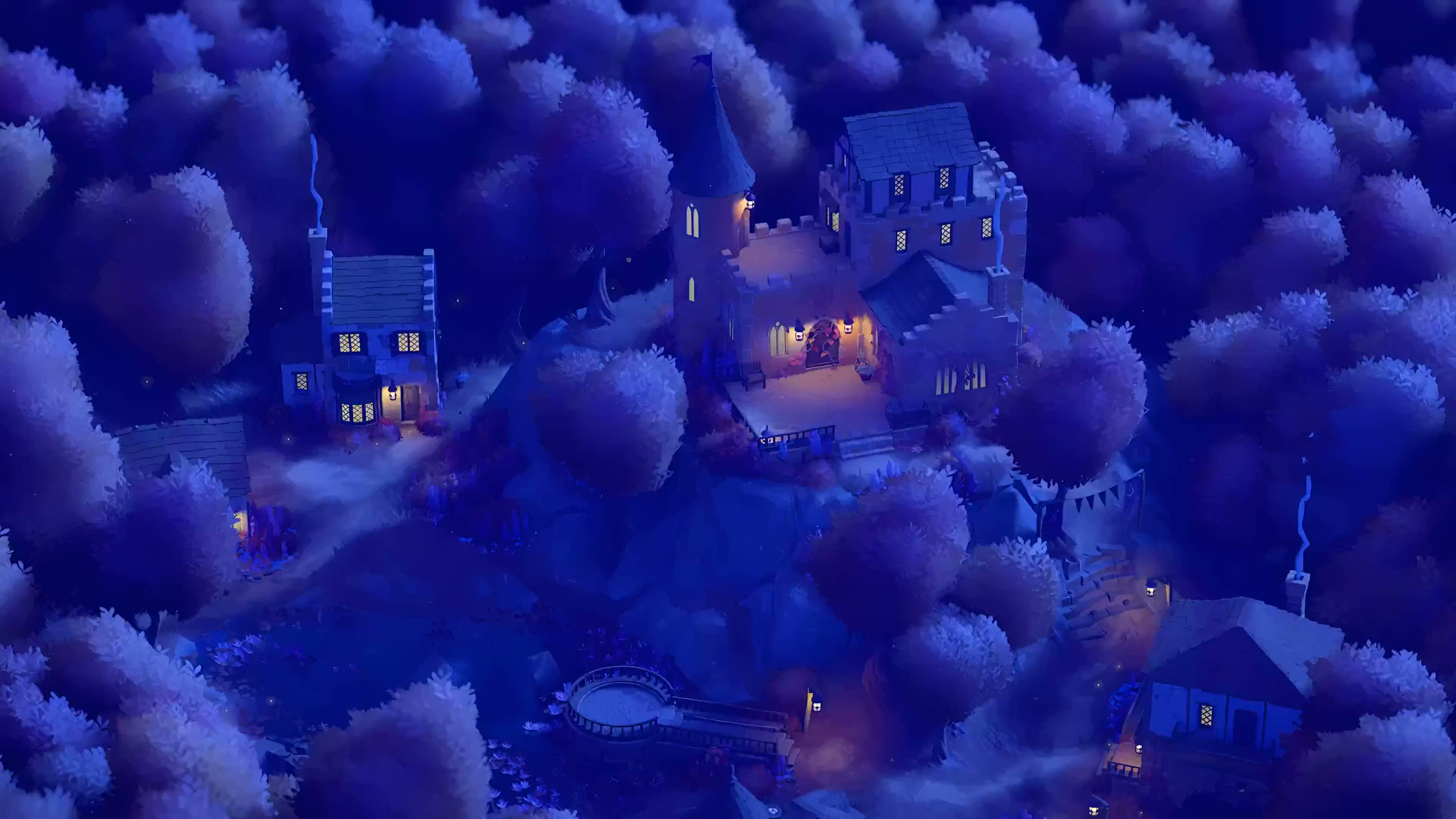 Autumn Hilltop Castle - Night Live Wallpaper