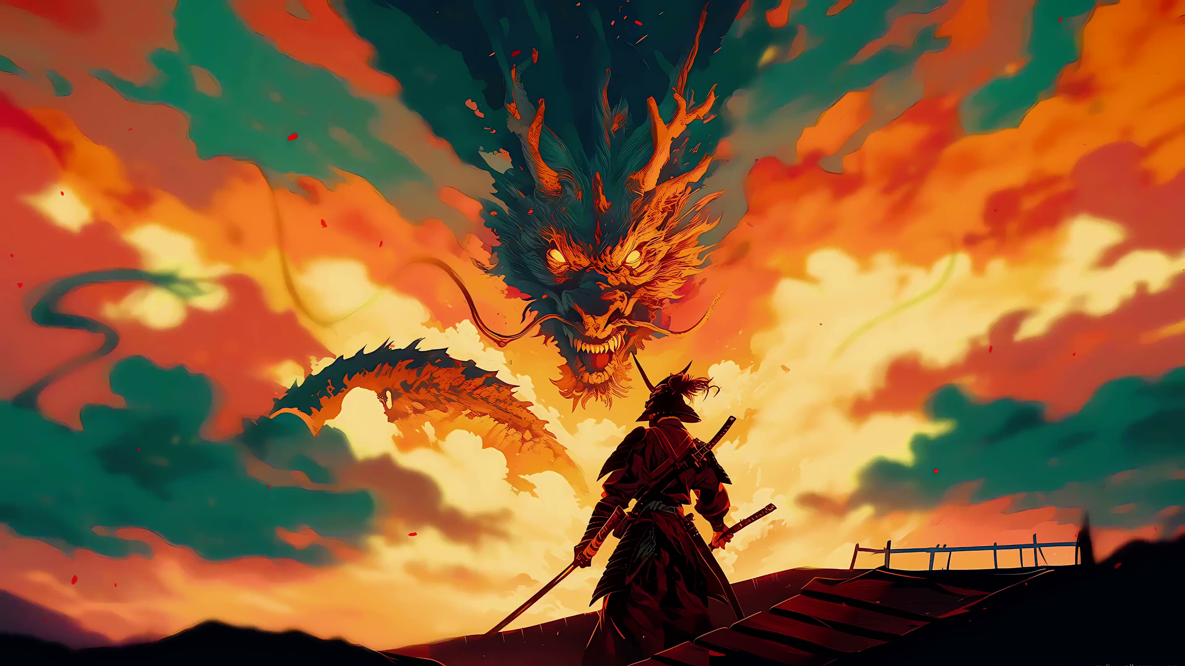 Flaming Dragon Samurai Live Wallpaper