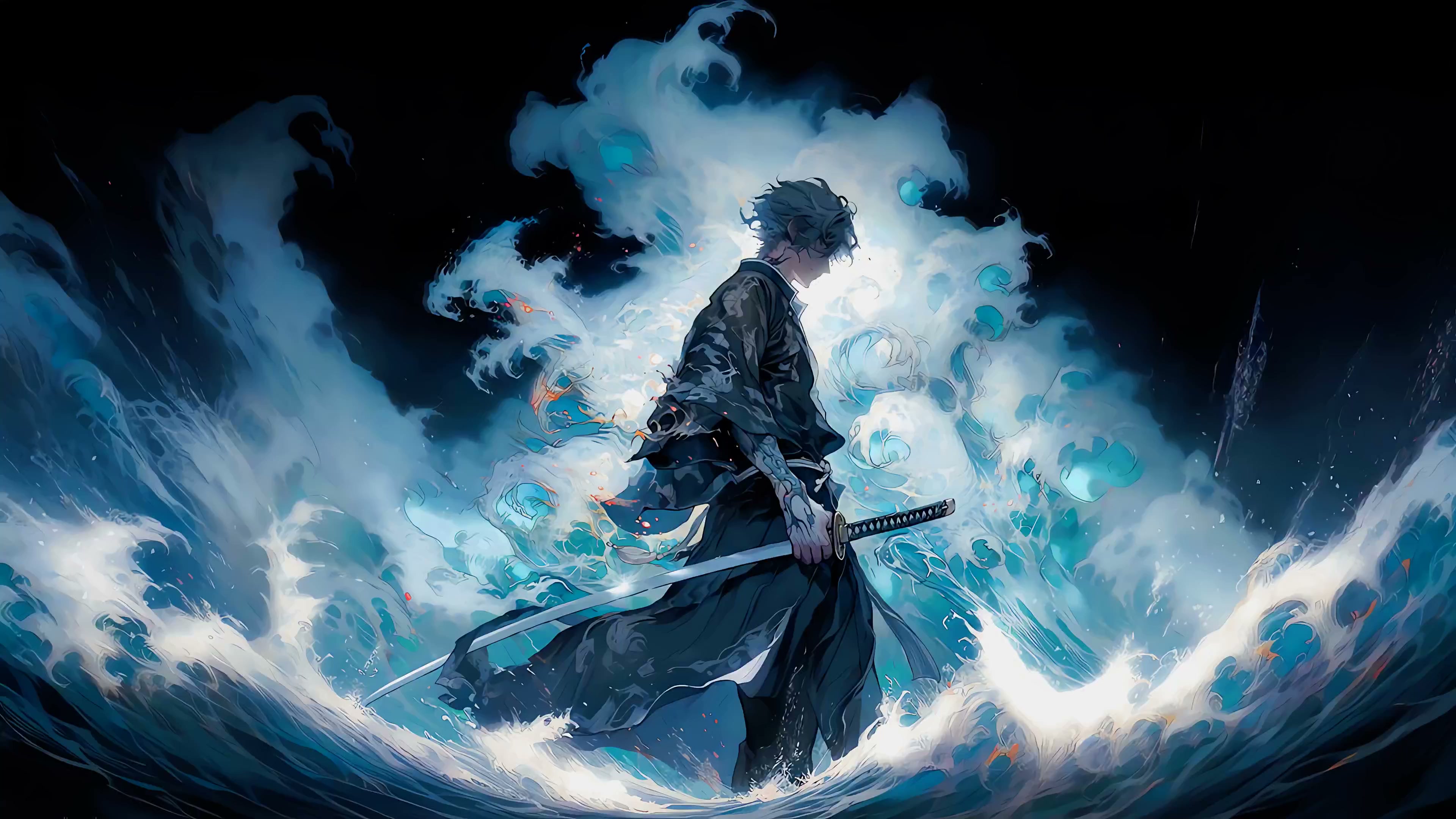 Samurai on Ocean Wavess Live Wallpaper