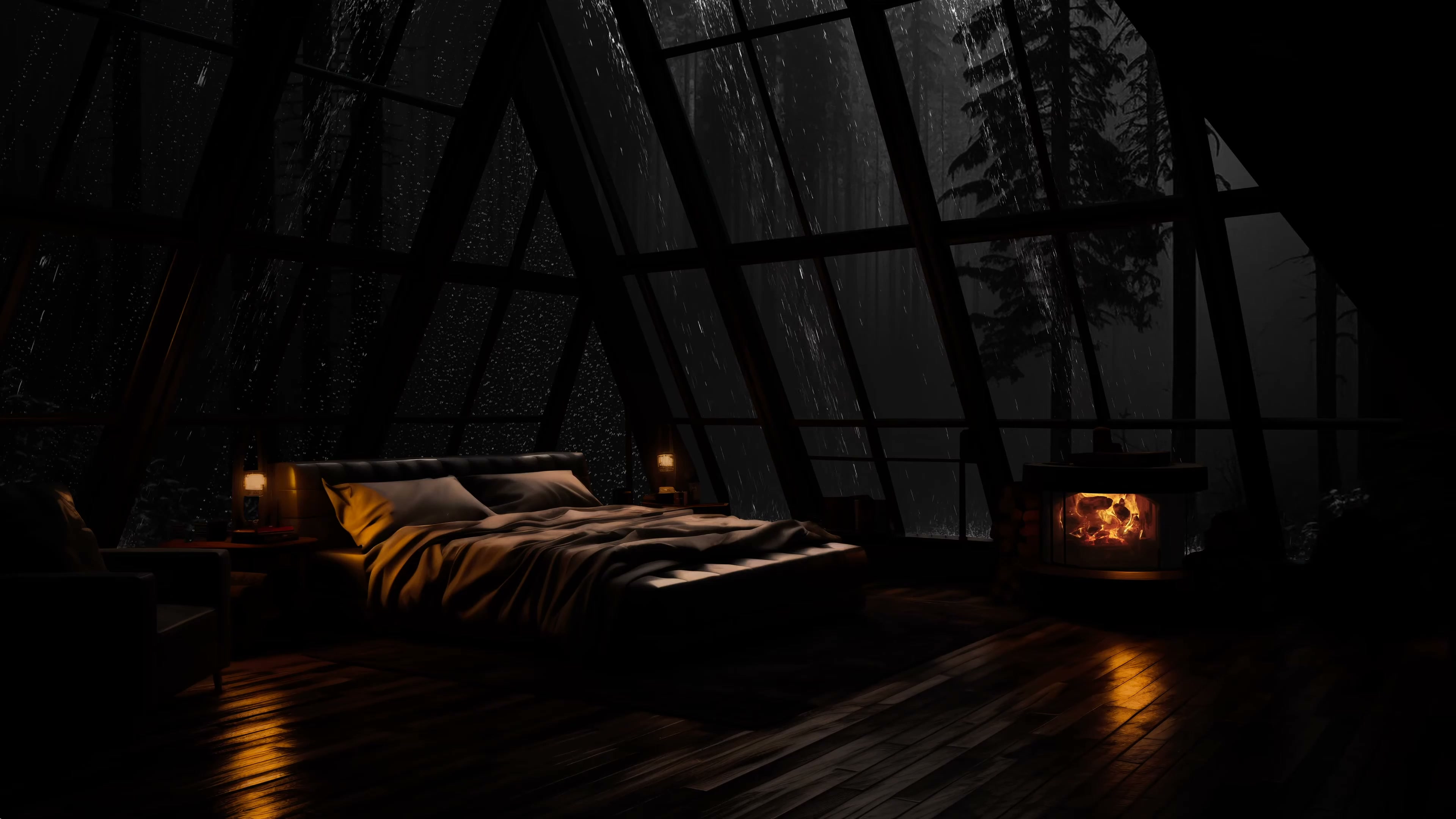 Night Rainy Room 4K 60fps Live Wallpaper