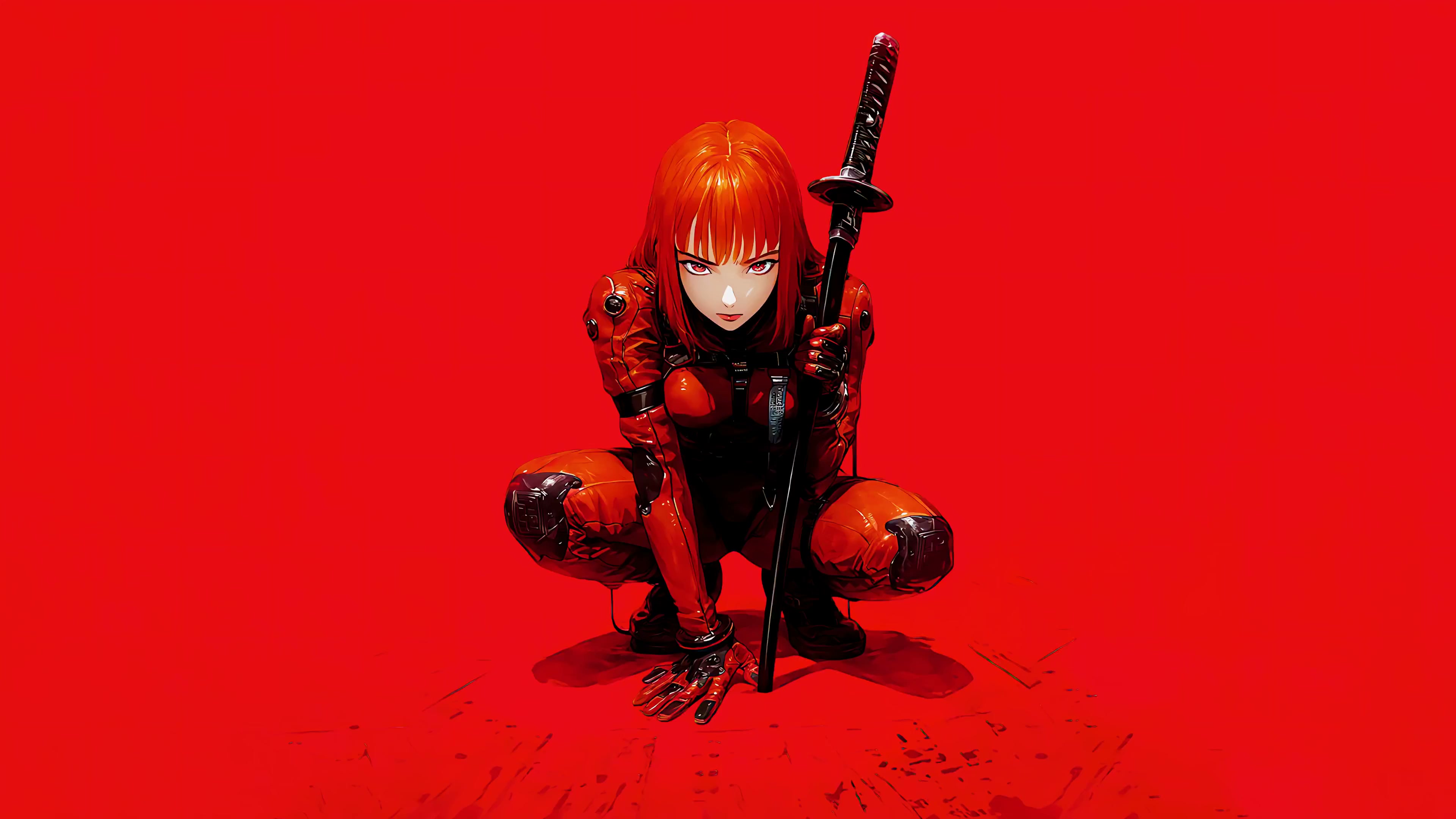 Red Girl With Katana Live Wallpaper