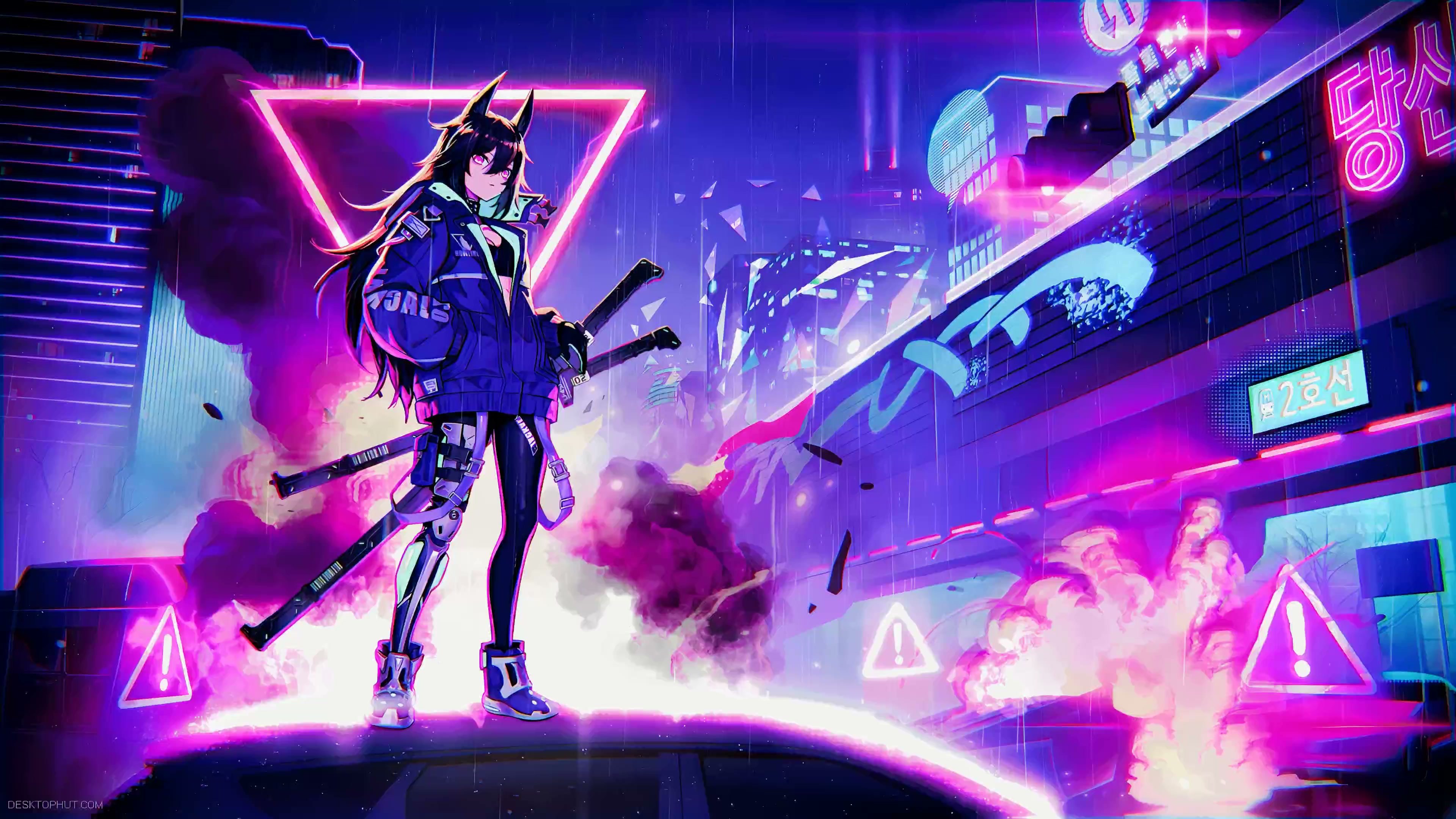 Purple Neon Samurai - Live Wallpaper