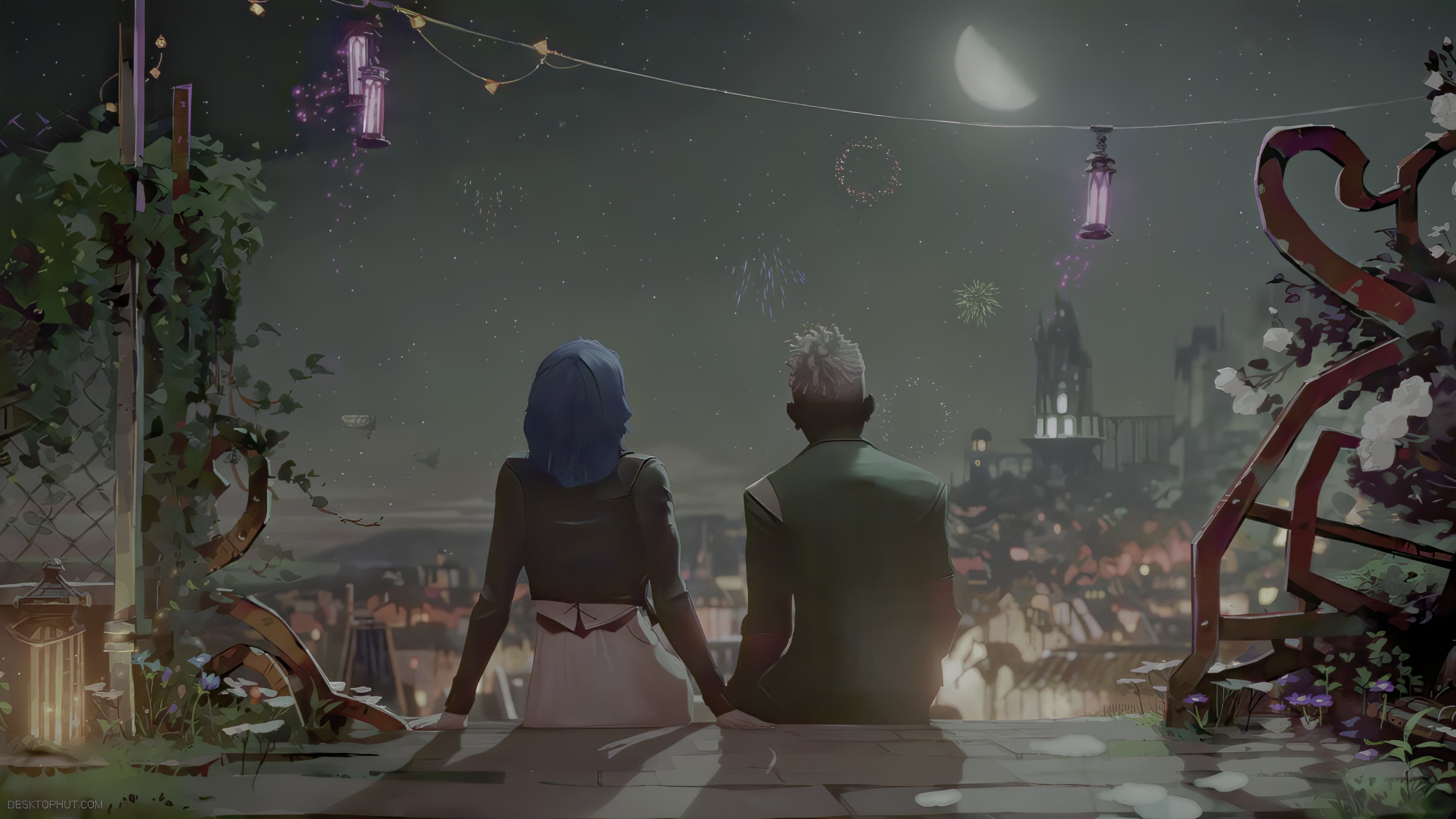 Powder And Ekko Watching Fireworks - Live Wallpaper