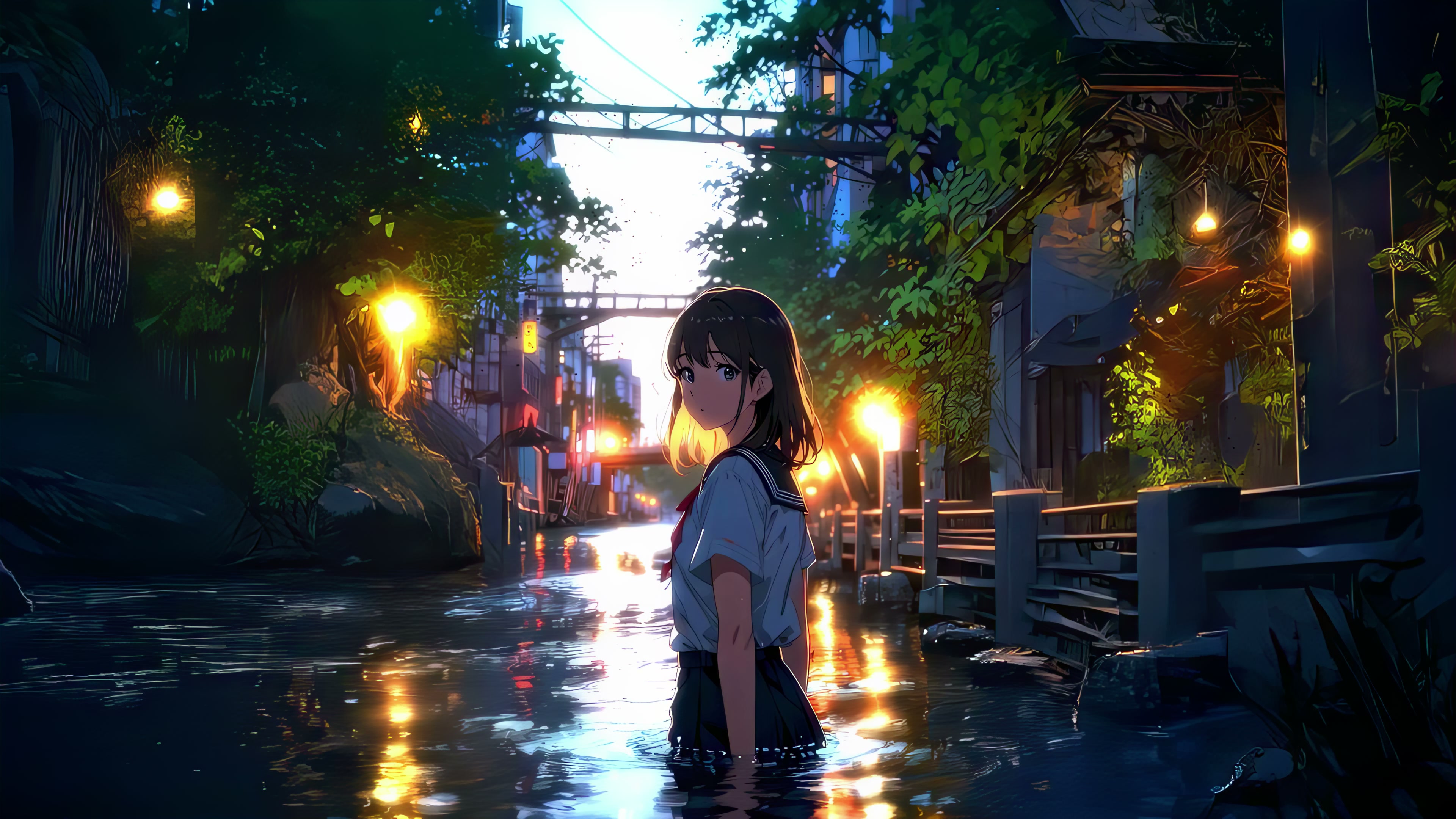 Flooded Dreams: School Girl Live Wallpaper