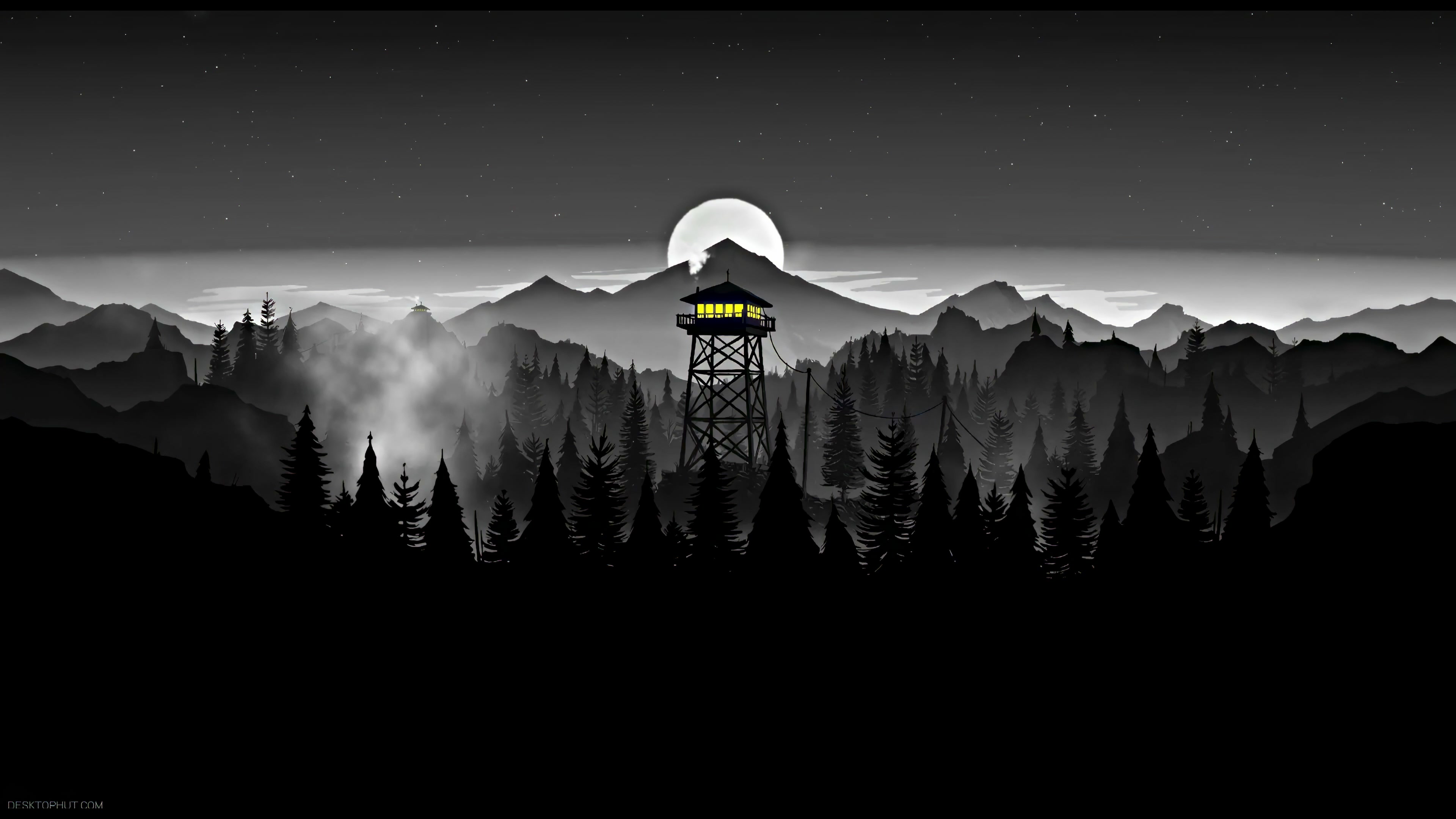 Black And White Firewatch Tower Live Wallpaper