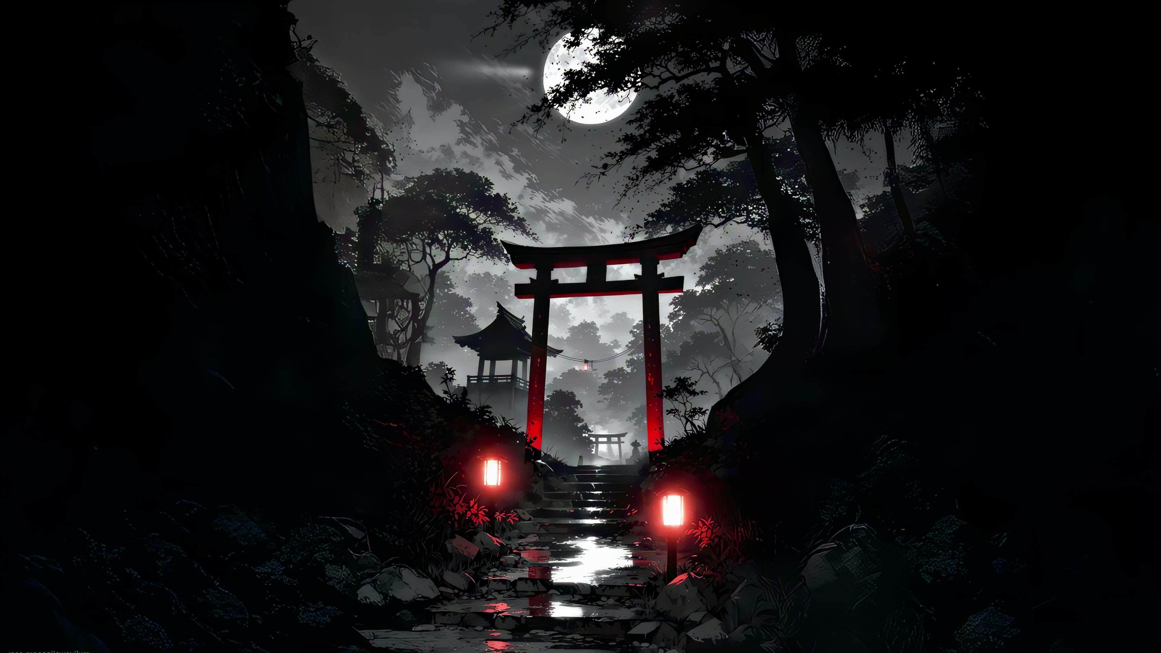 Black and White - Red Torii Gate Live Wallpaper
