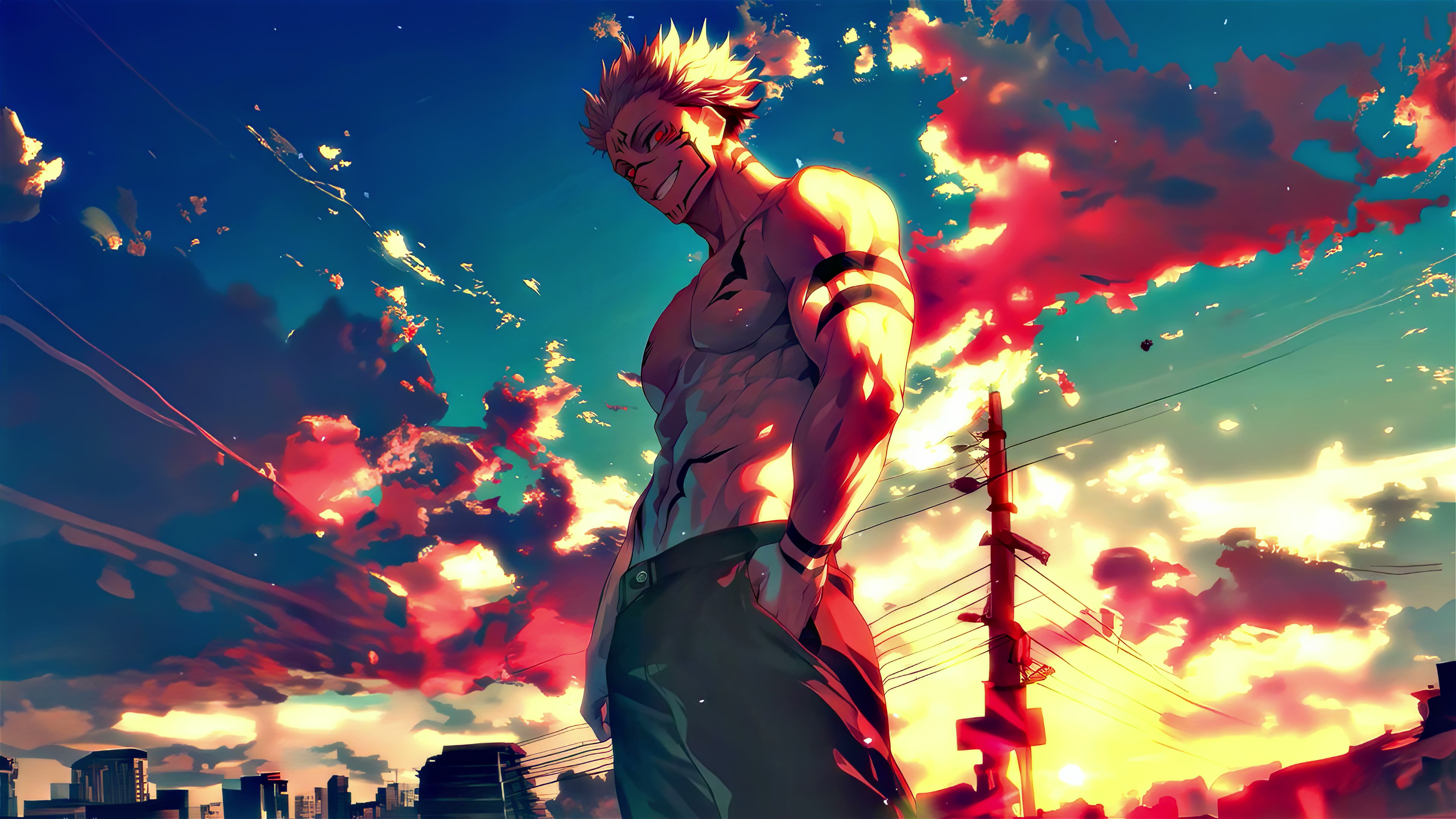 Sukuna at Sunset: Shibuya Scene 4K Art Live Wallpaper