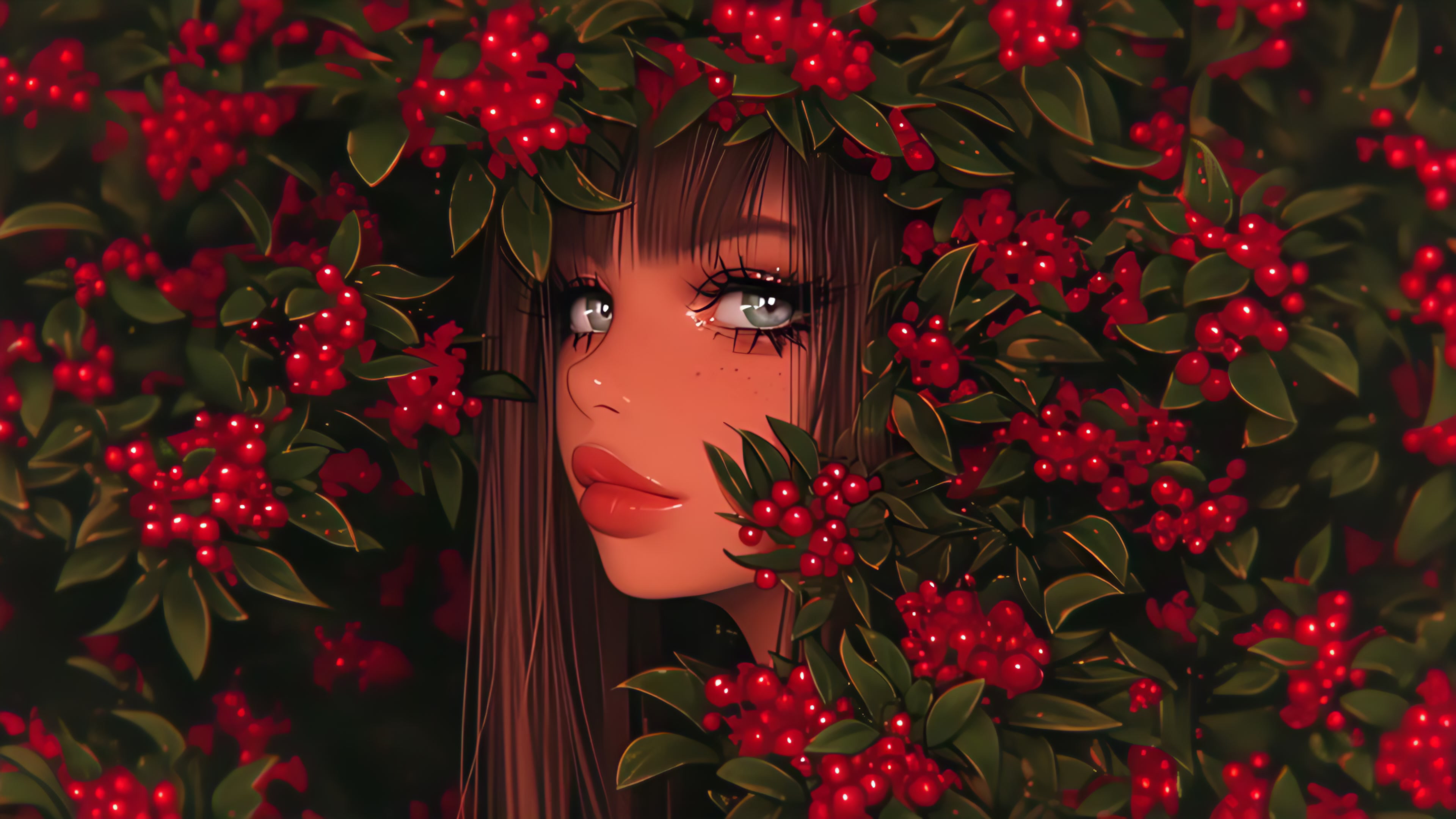 Girl With Red Berries Live Wallpaper