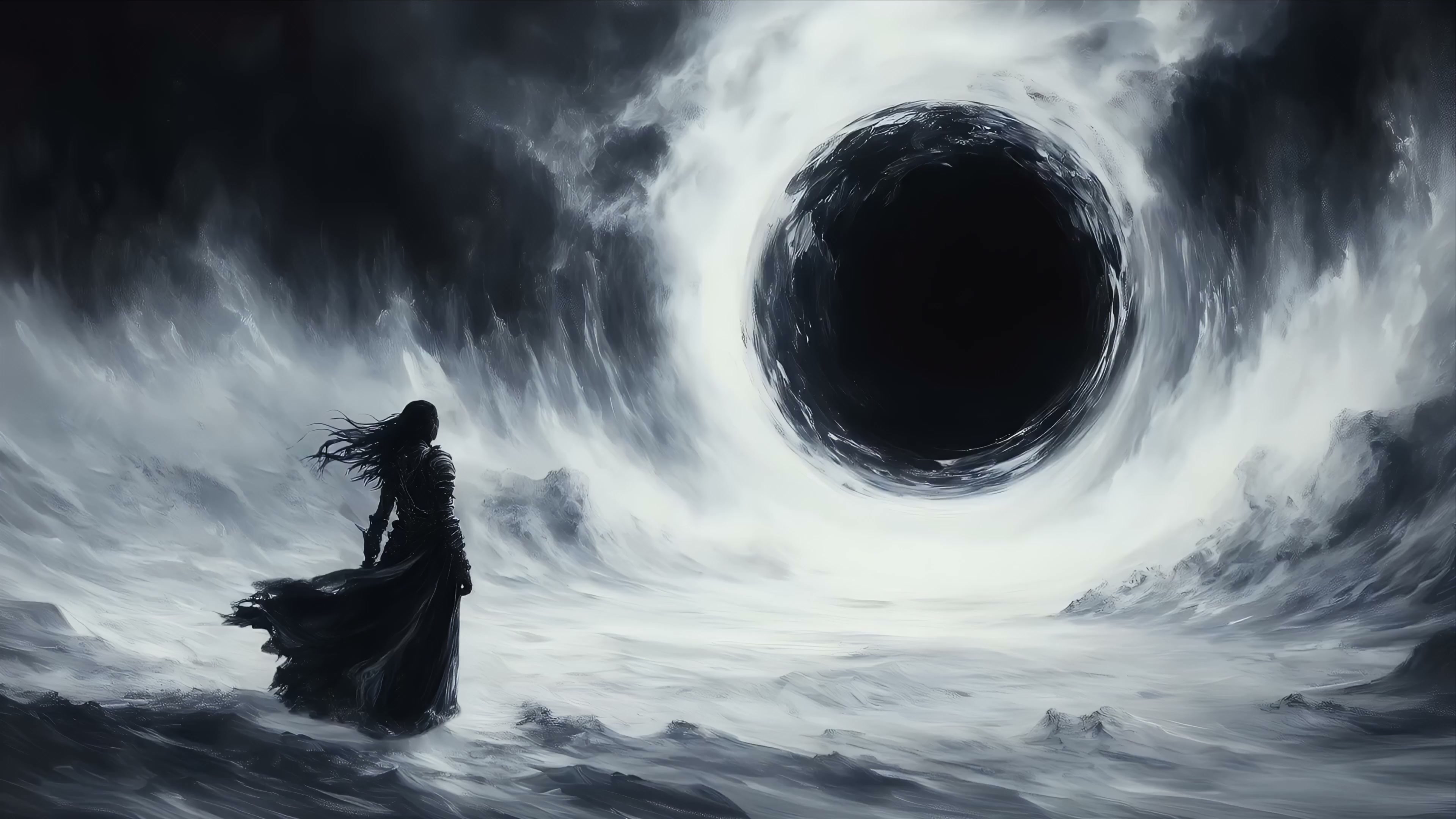 Mysterious Woman with Black Hole Live Wallpaper