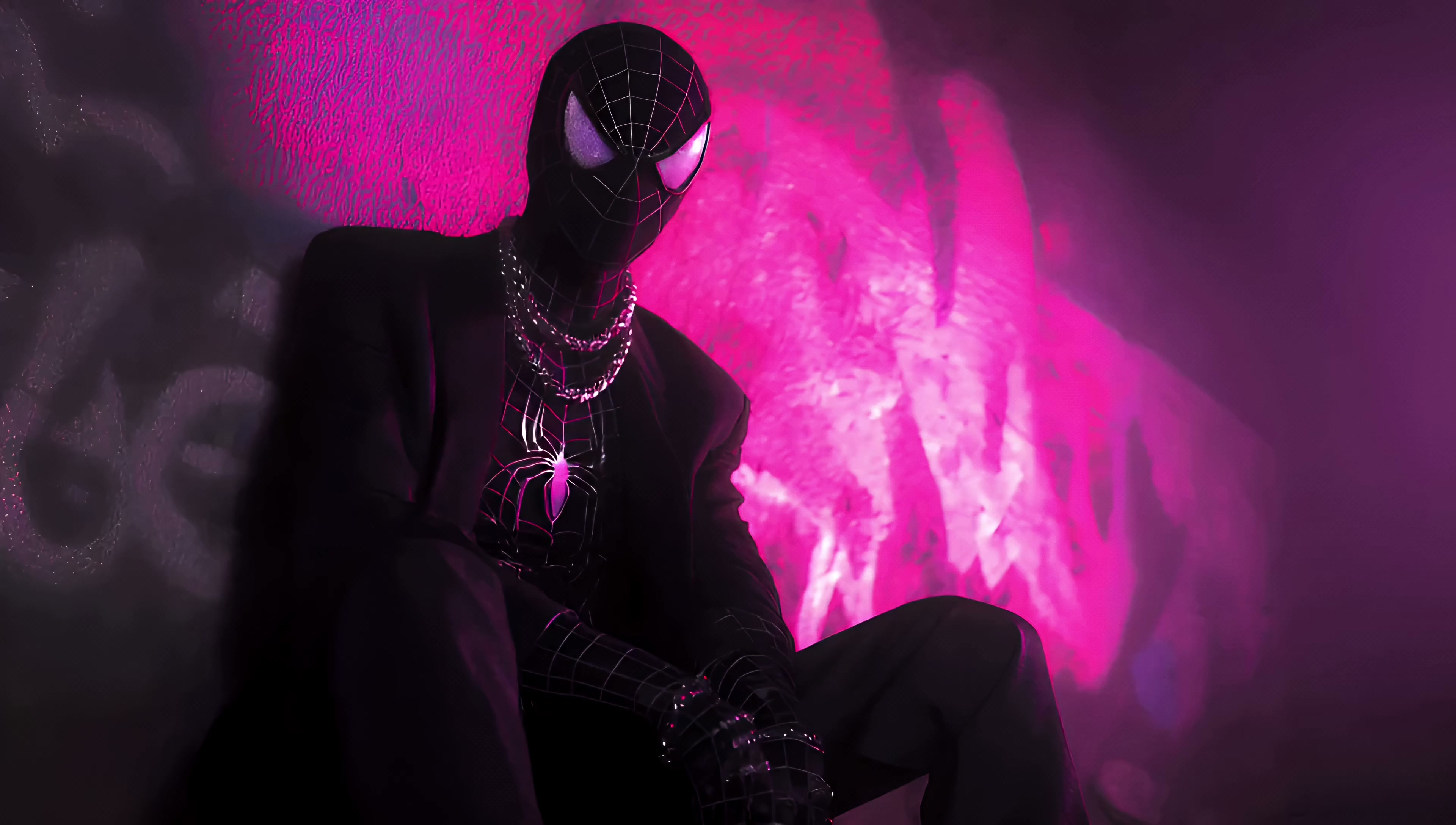 Black Suit Spider-Man - Neon Drip Aesthetic 4K Live Wallpaper