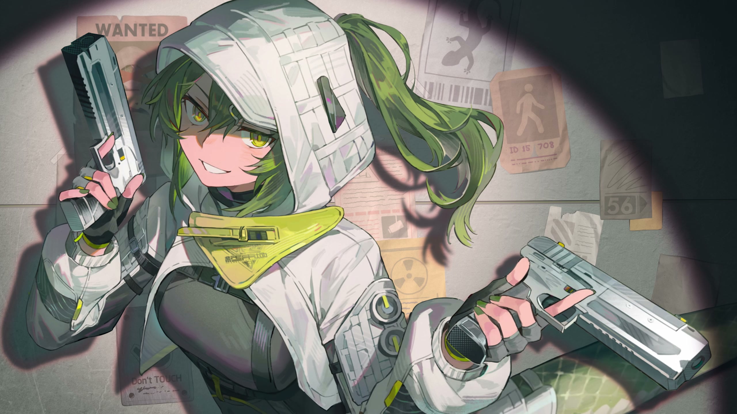 Tactical Anime Girl - Dual Pistols Green Aesthetic Live Wallpaper
