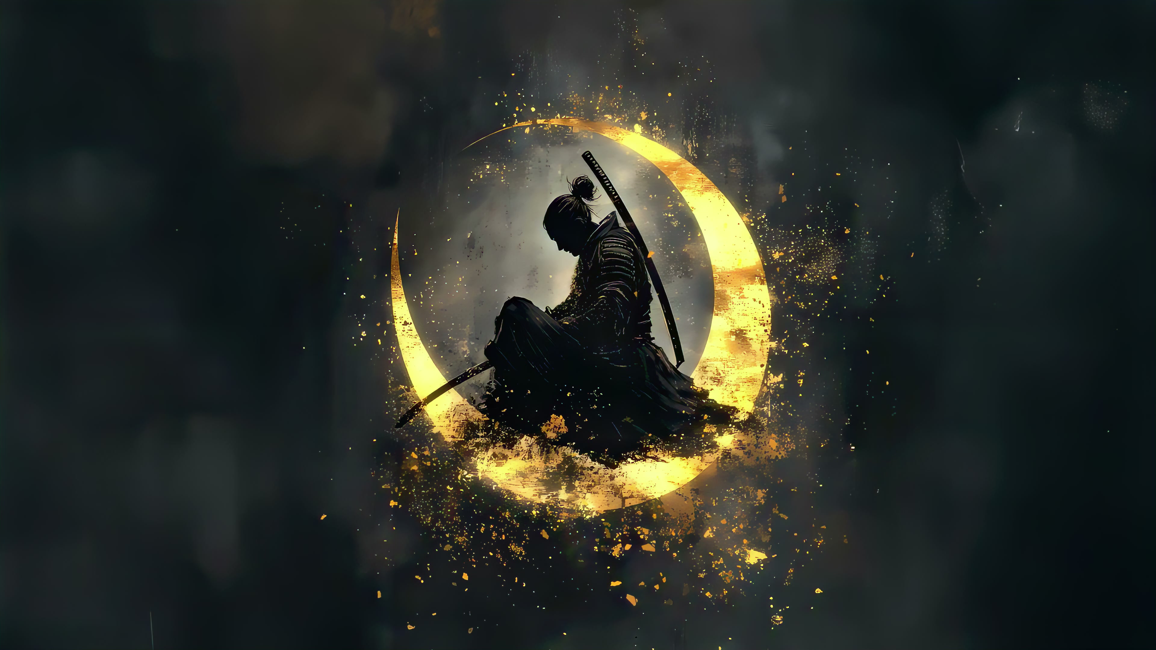 Samurai on Yellow Moon Live Wallpaper