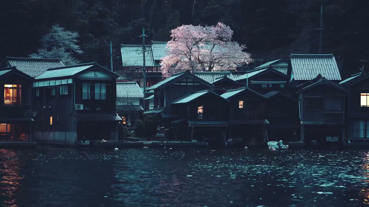 Japanese Village Night Blossom Live Wallpaper