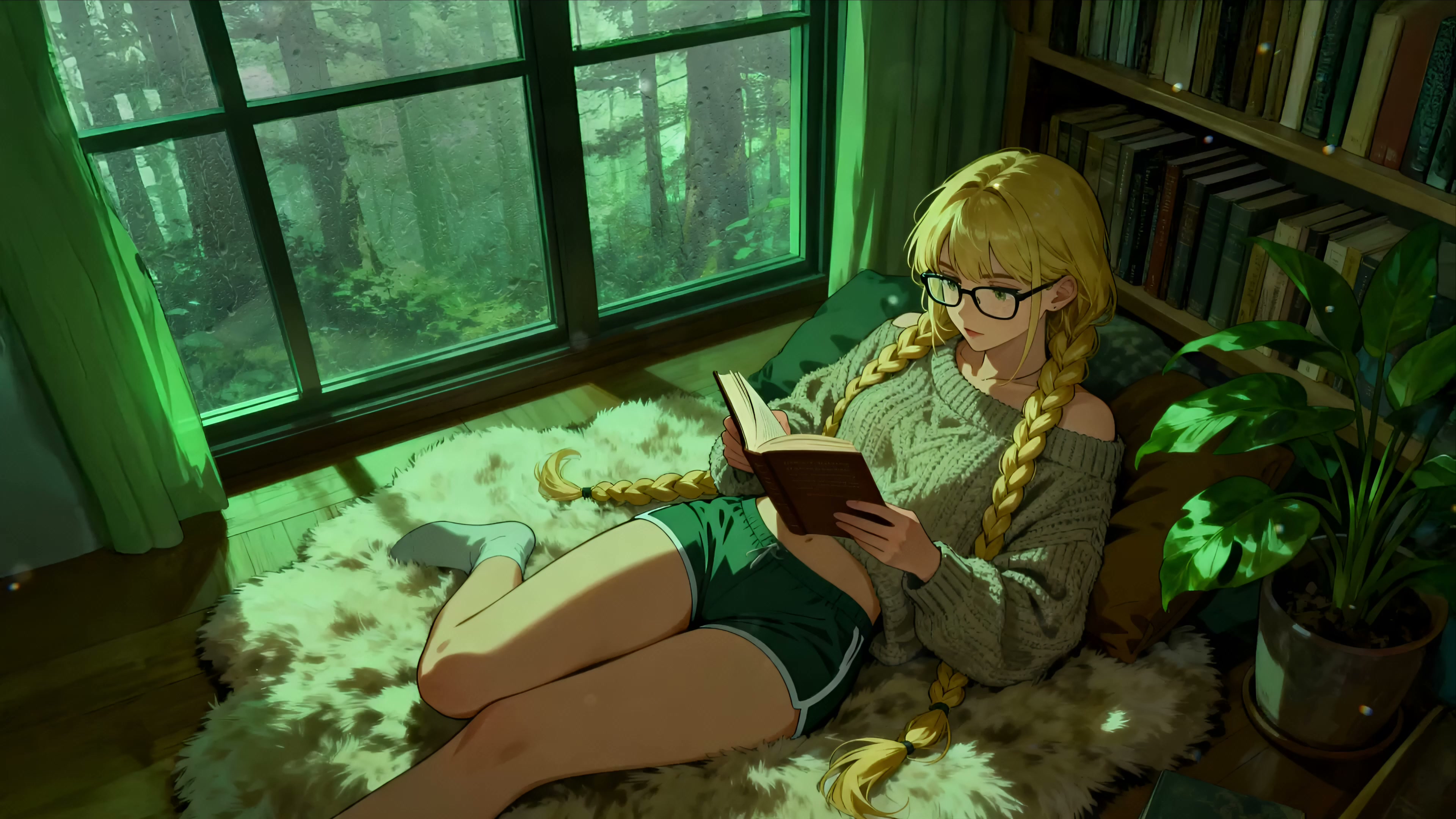 Cozy Rainy Anime Girl Reading 4K Live Wallpaper
