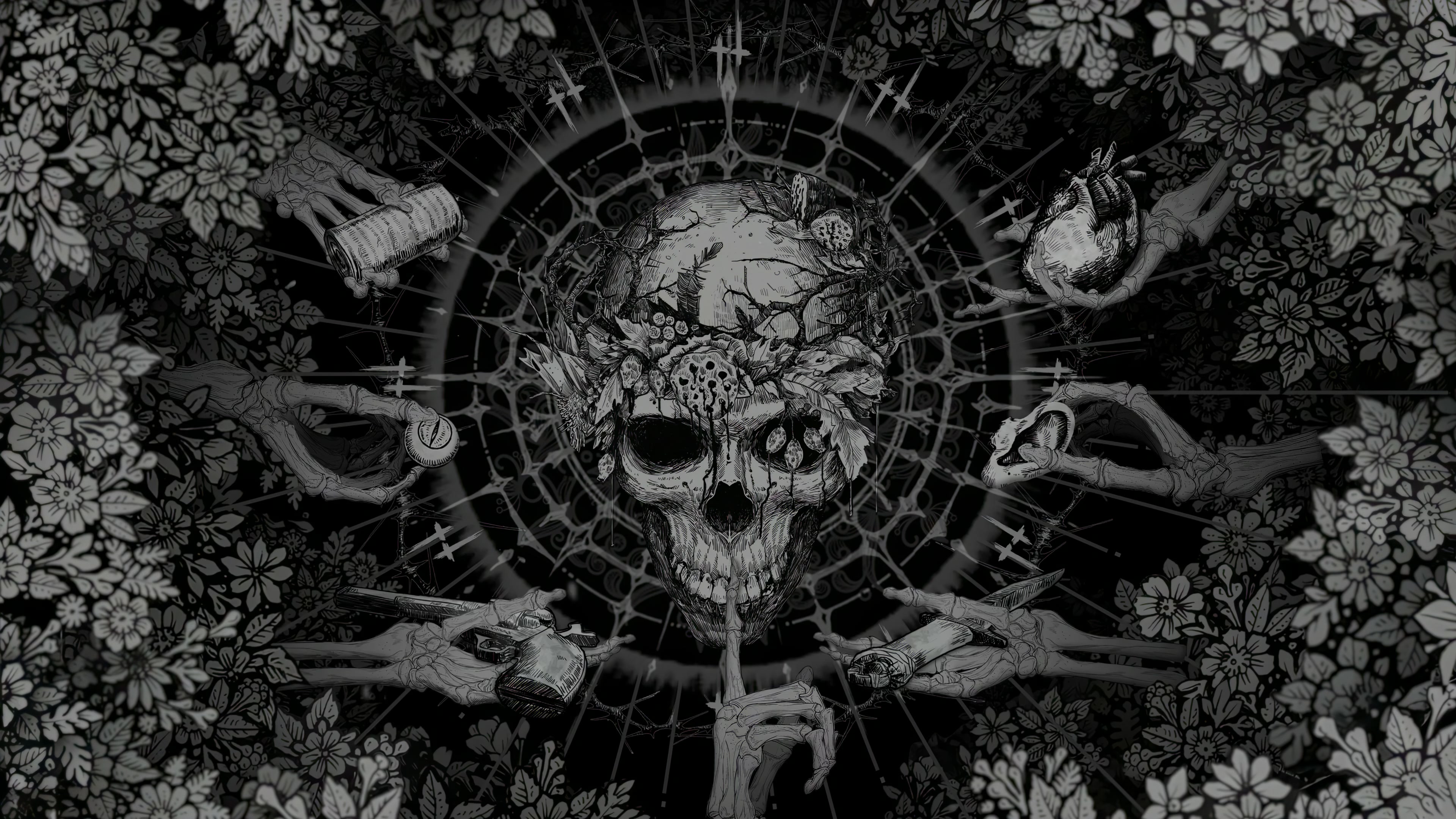 Gothic Floral Skull Live Wallpaper