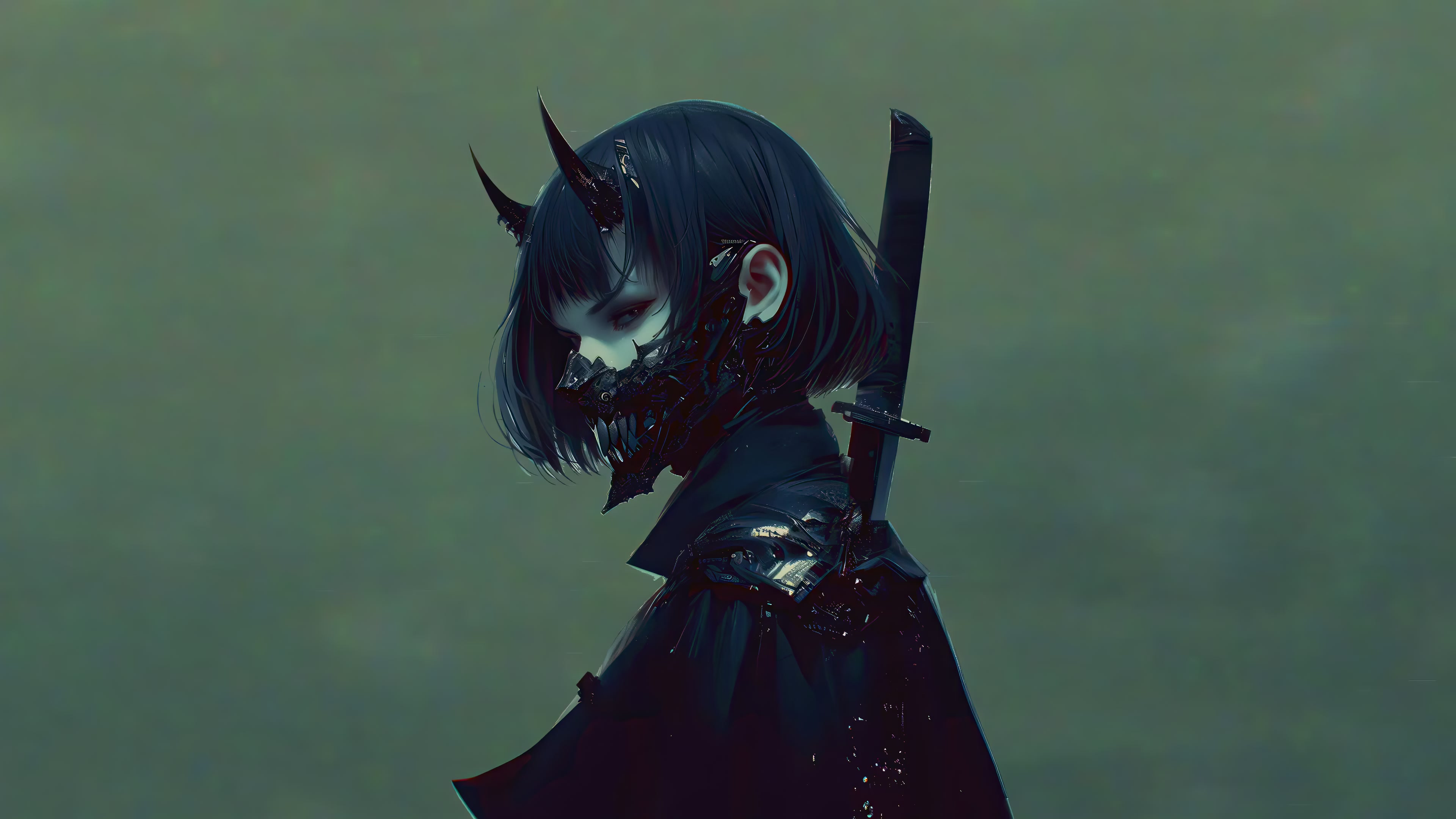 Dark Oni Mask Girl Live Wallpaper