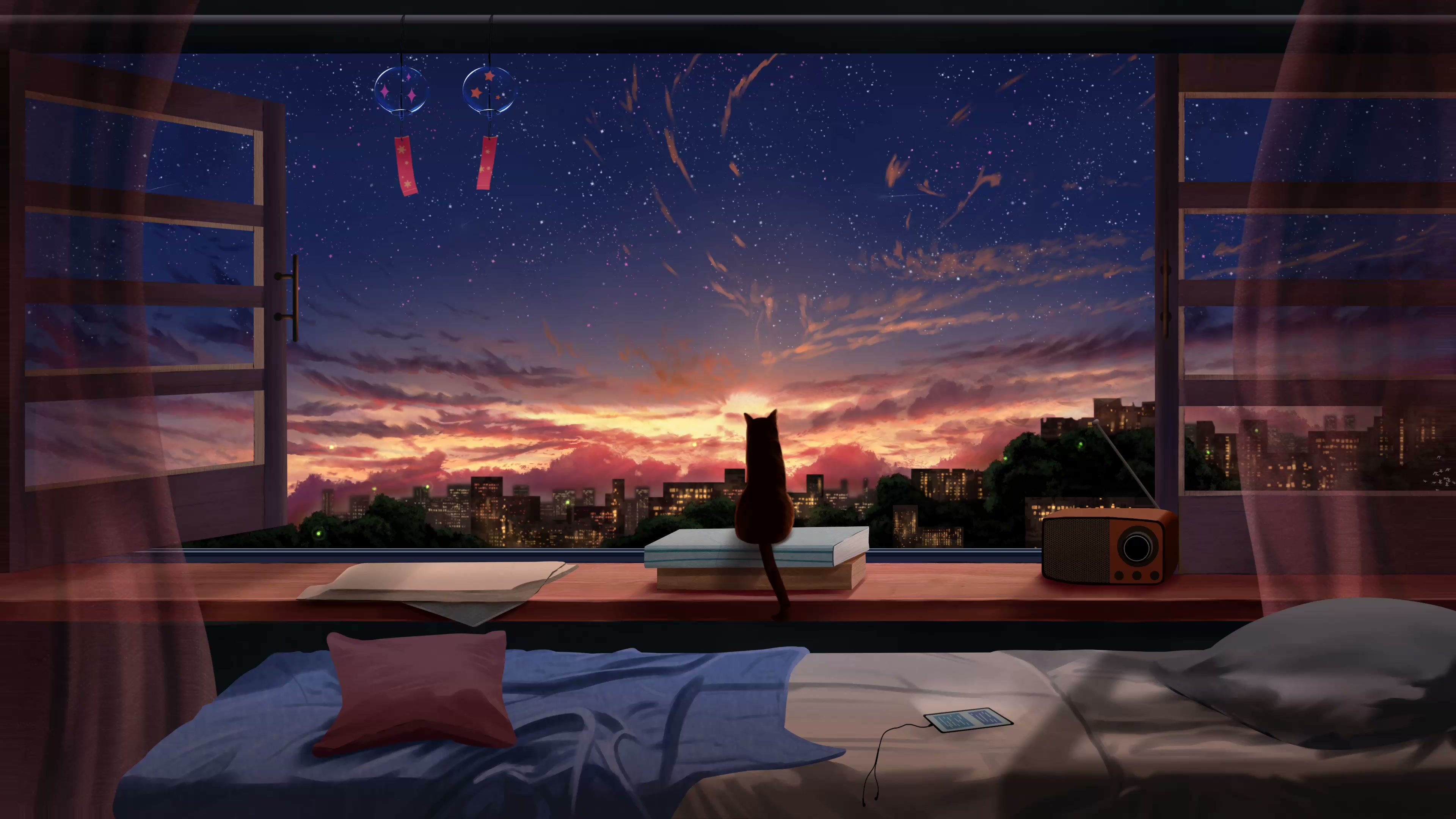 Cat Sunset Window View Live Wallpaper