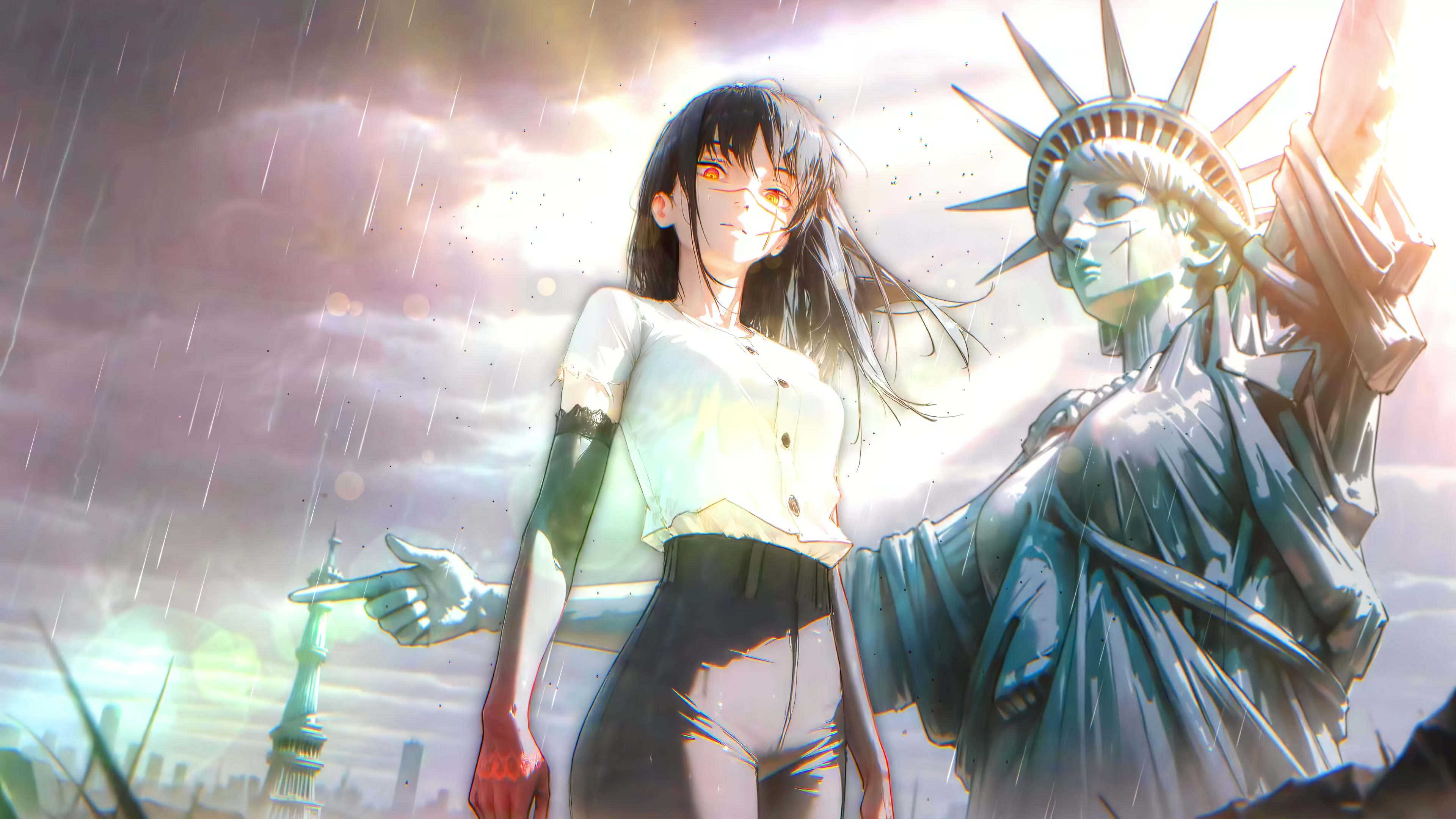 Anime Girl Before Liberty Live Wallpaper