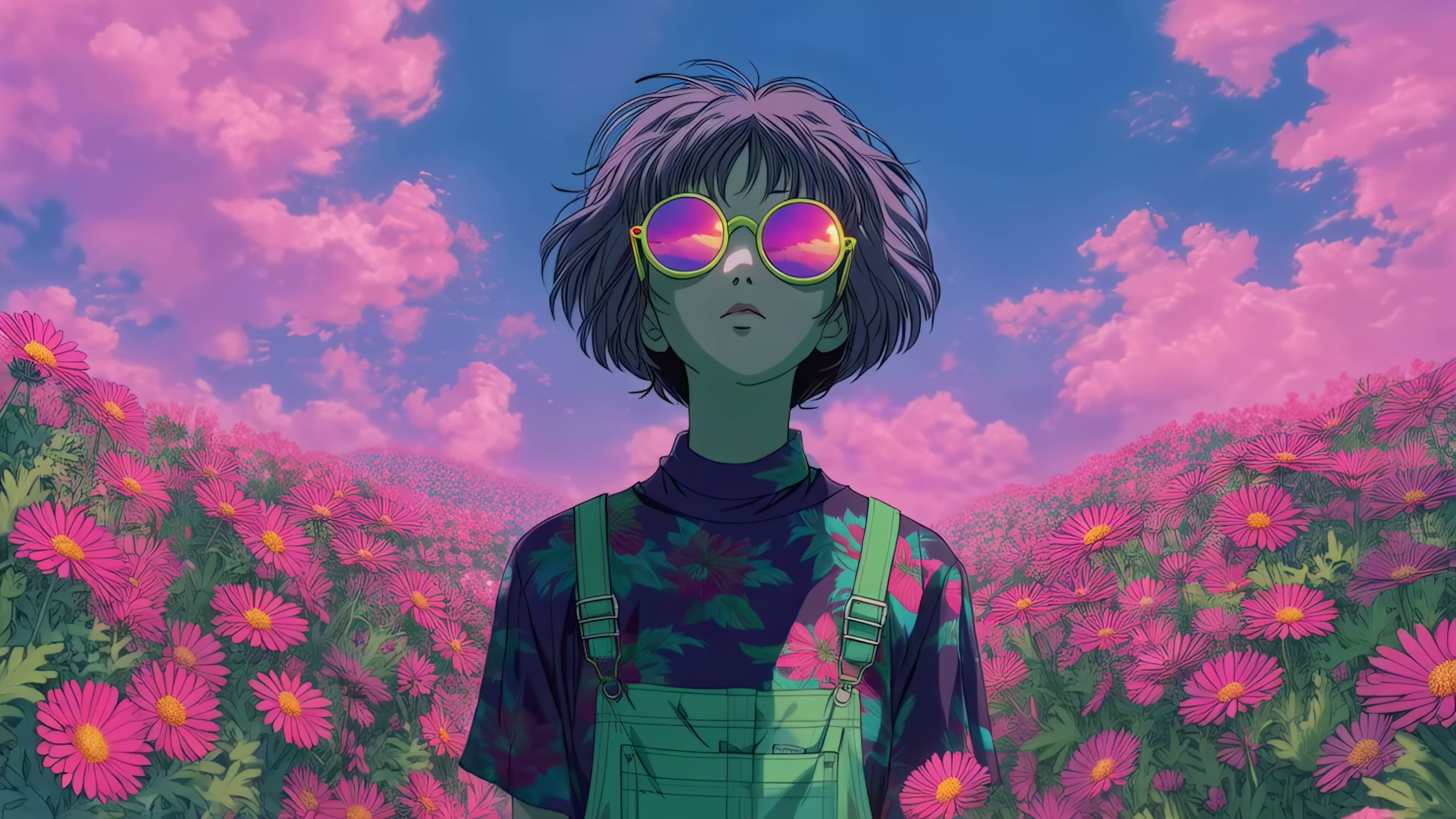 Pink Flower Field Scene Live Wallpaper