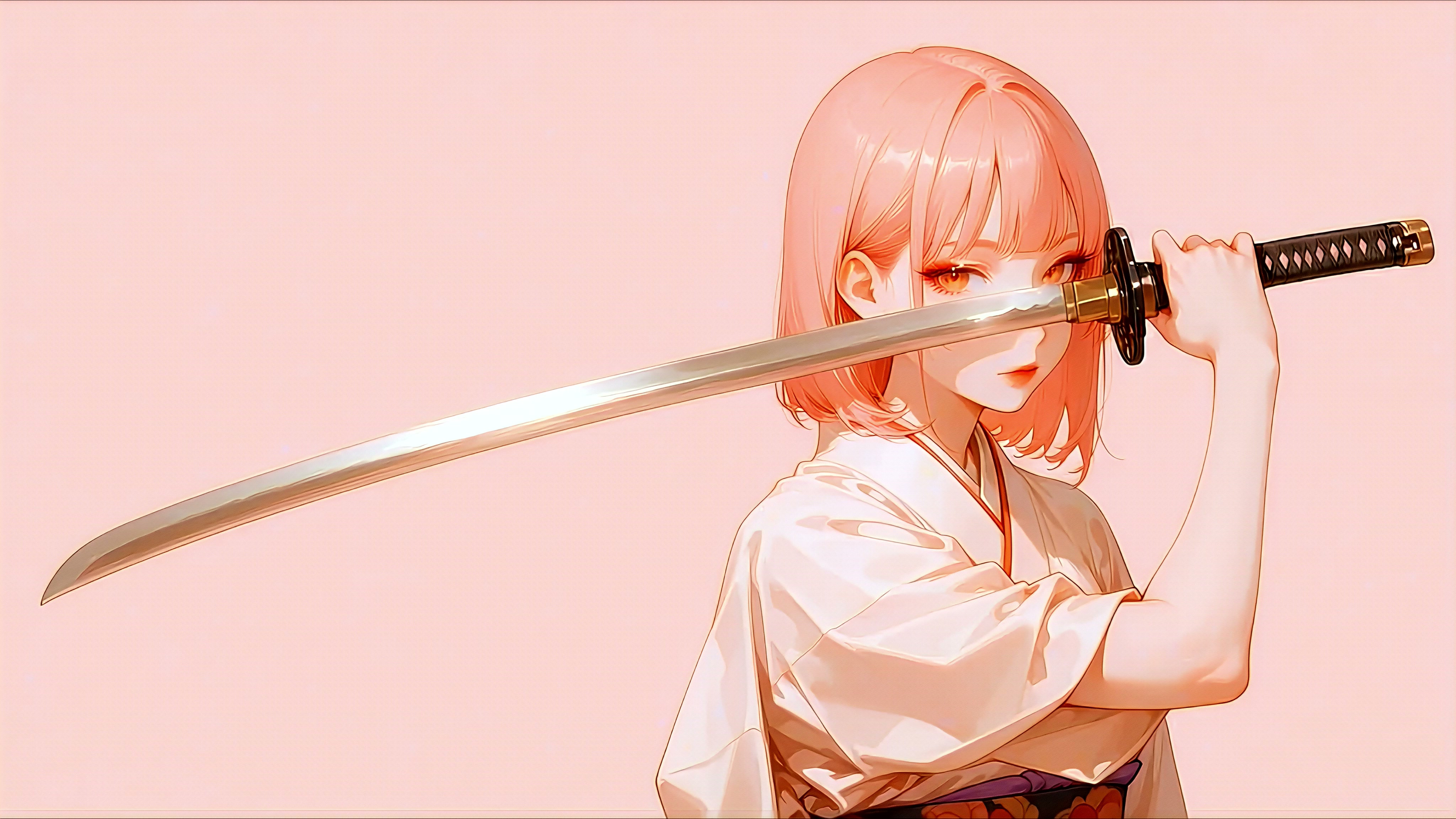 Pink Hair Girl with Katana - Soft Aesthetic Live Wallpaper