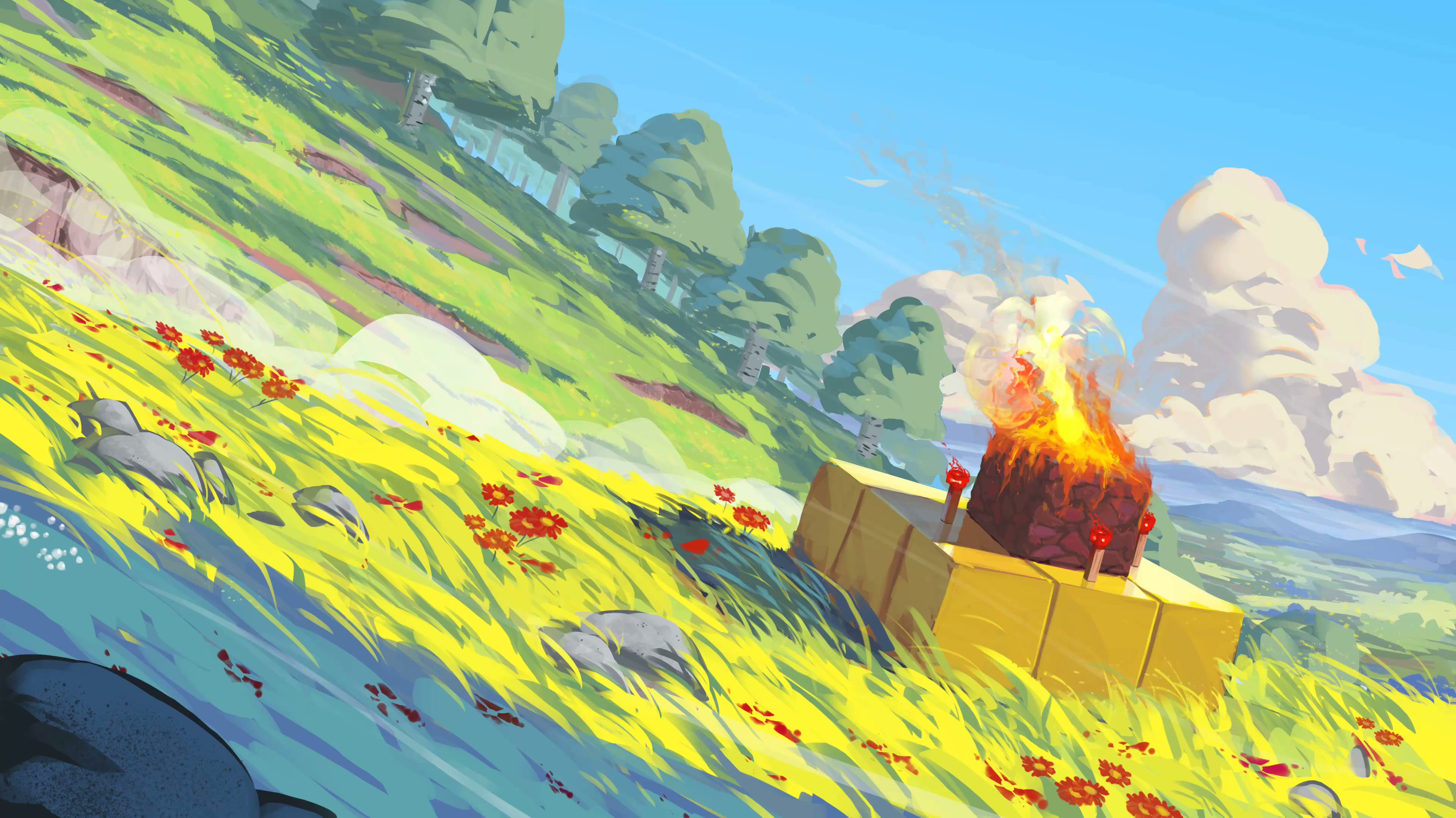 Minecraft - Burning Hillside Meadow Live Wallpaper