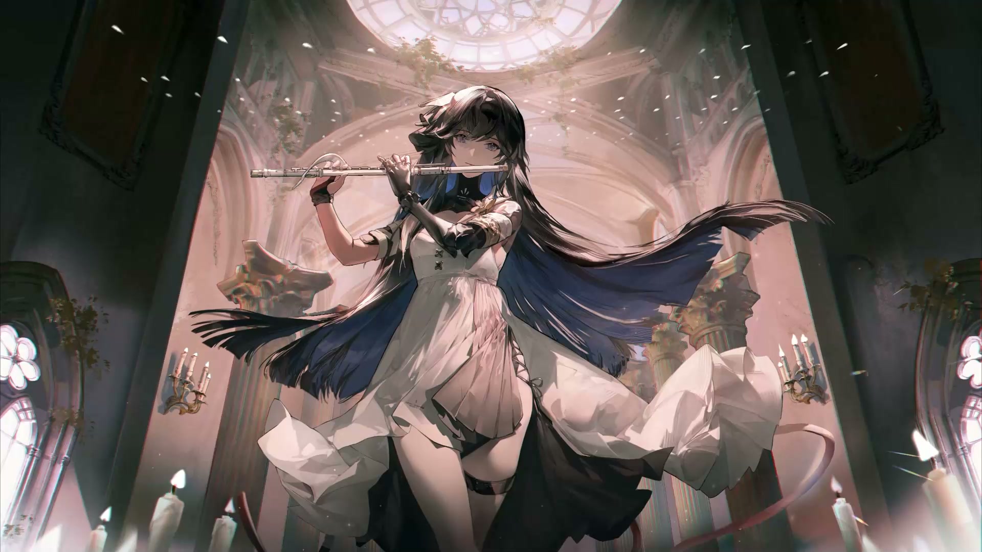 Anime girl flute rain android Live Wallpaper