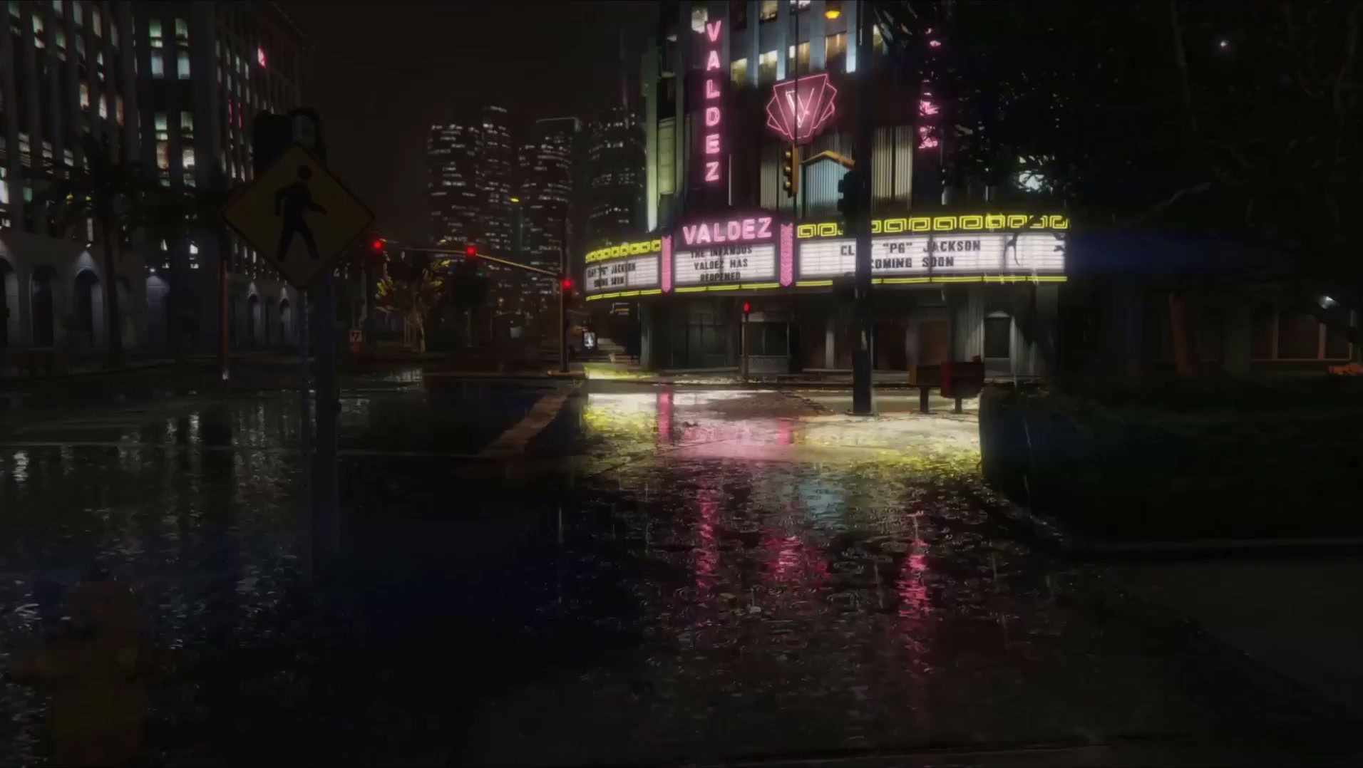 4K Downtown Theater Rain Free Live Wallpaper