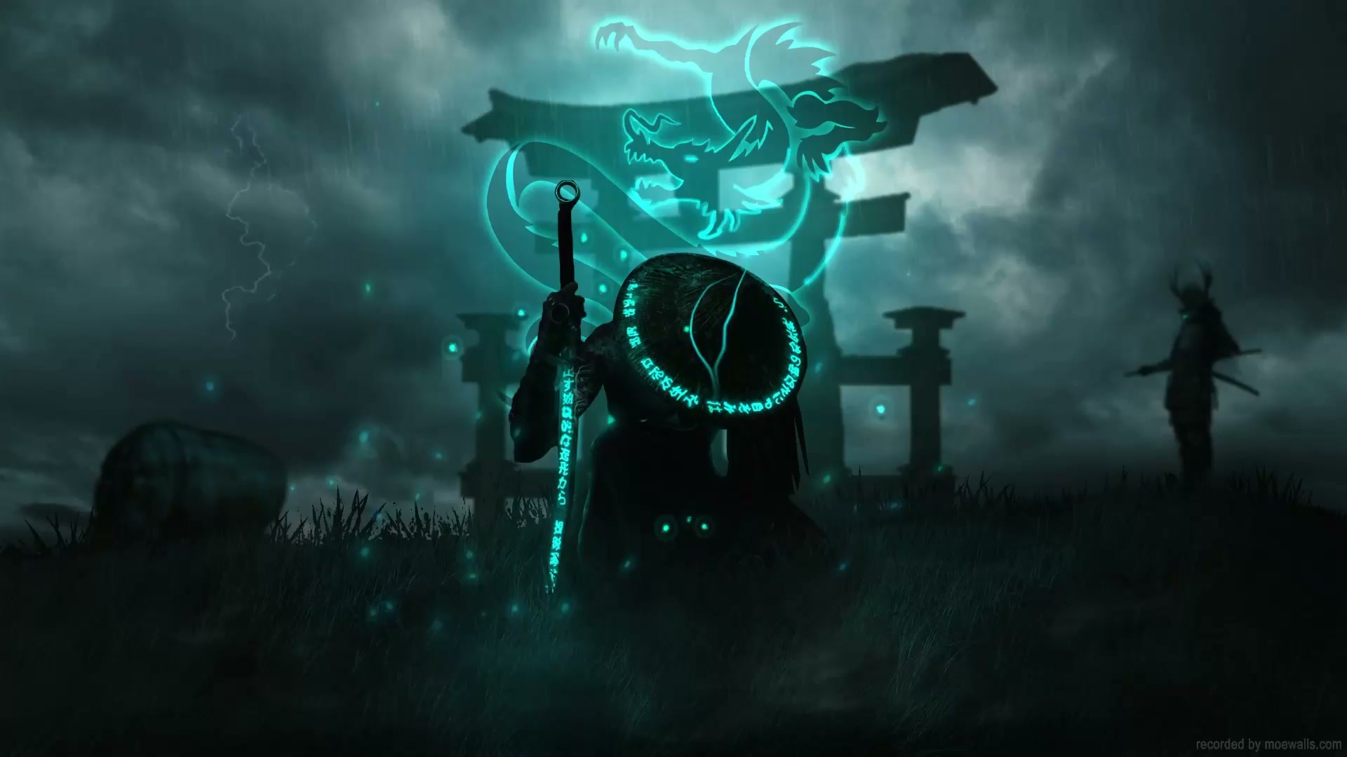 Dragon Samurai Kneeling Torii Gate Live Wallpaper