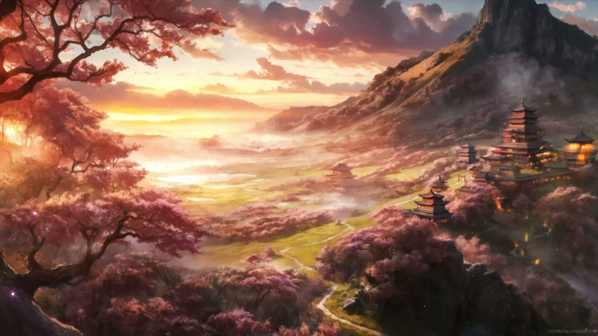 Fantasy Traditional Temples Sakura Live Wallpaper