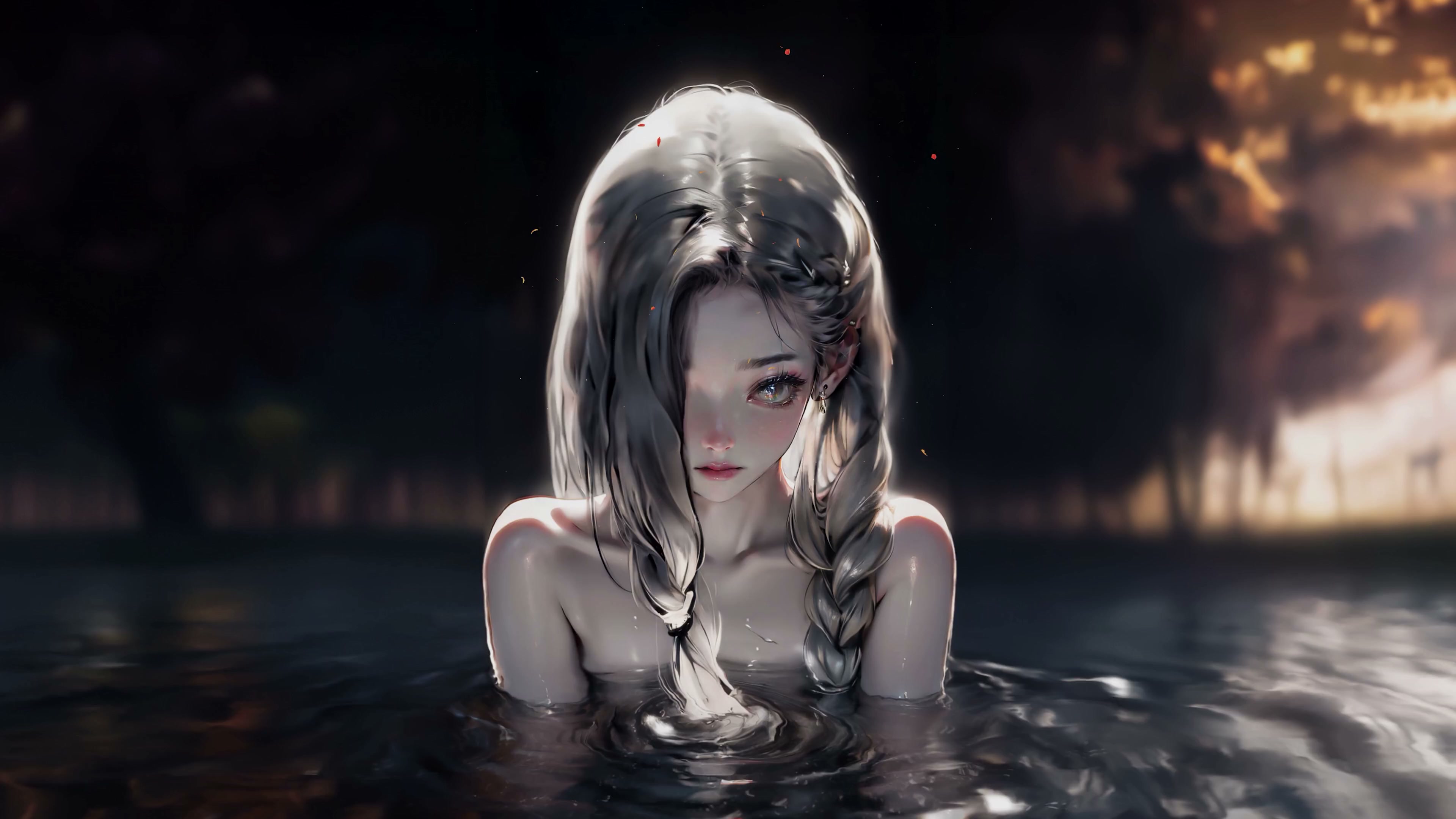 Pretty Girl in Lake 4K Live Wallpaper