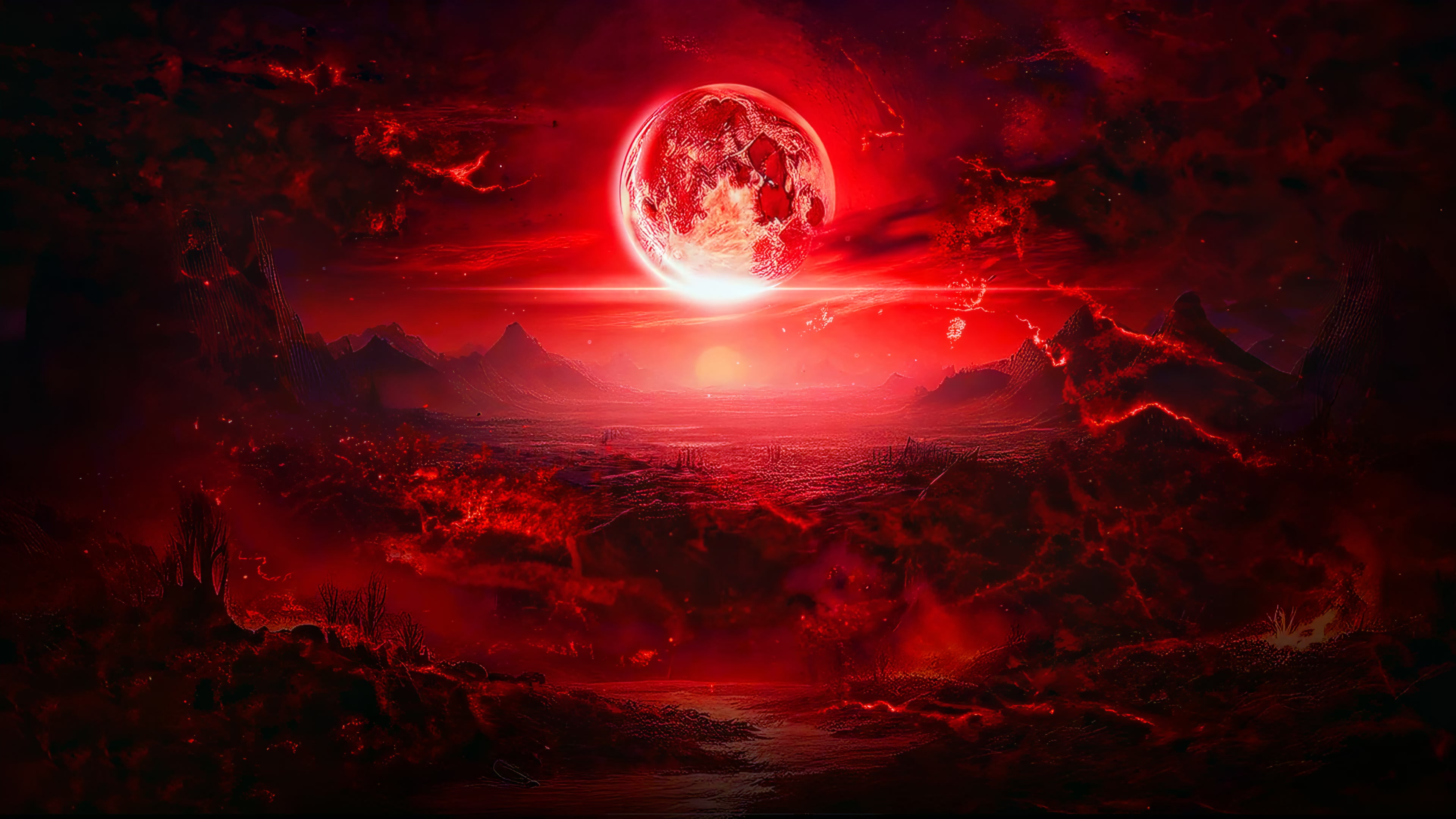 Crimson Moon Over Fiery World Live Wallpaper
