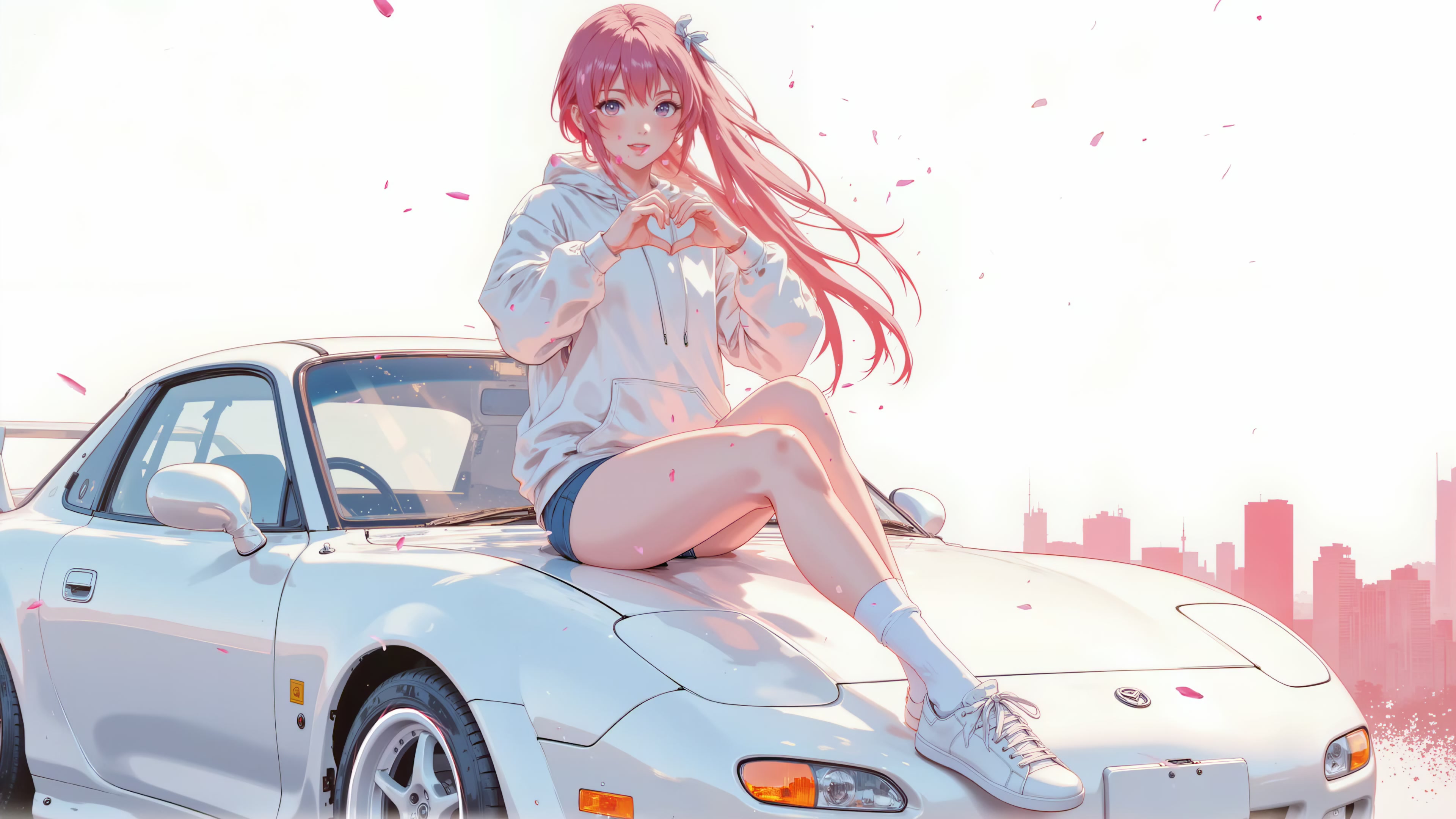 Pink Hair Girl on Car Live Wallpaper