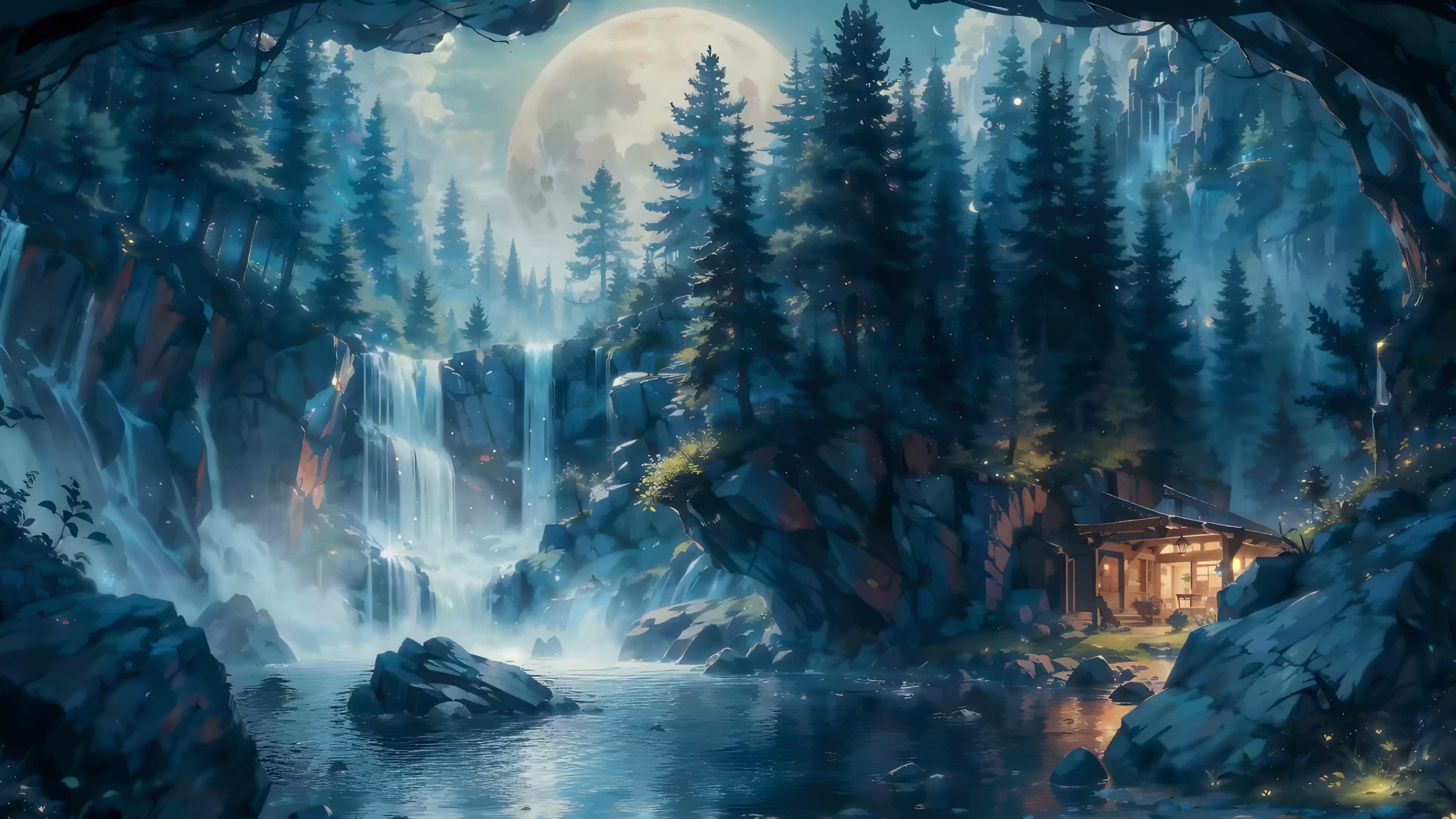 Blue Forest Waterfalls Live Wallpaper