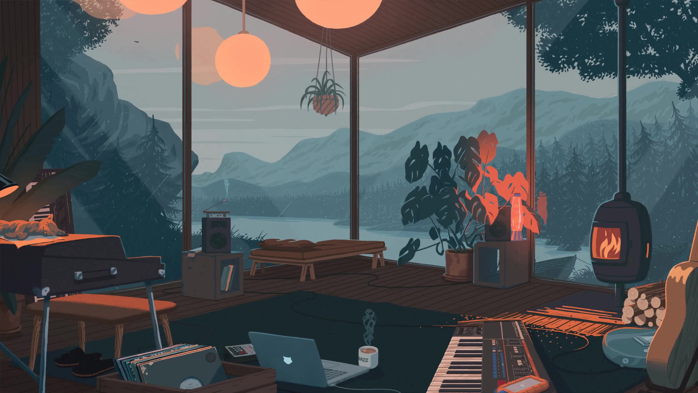 Cozy House With Fireplace In The Mountains Live Wallpaper