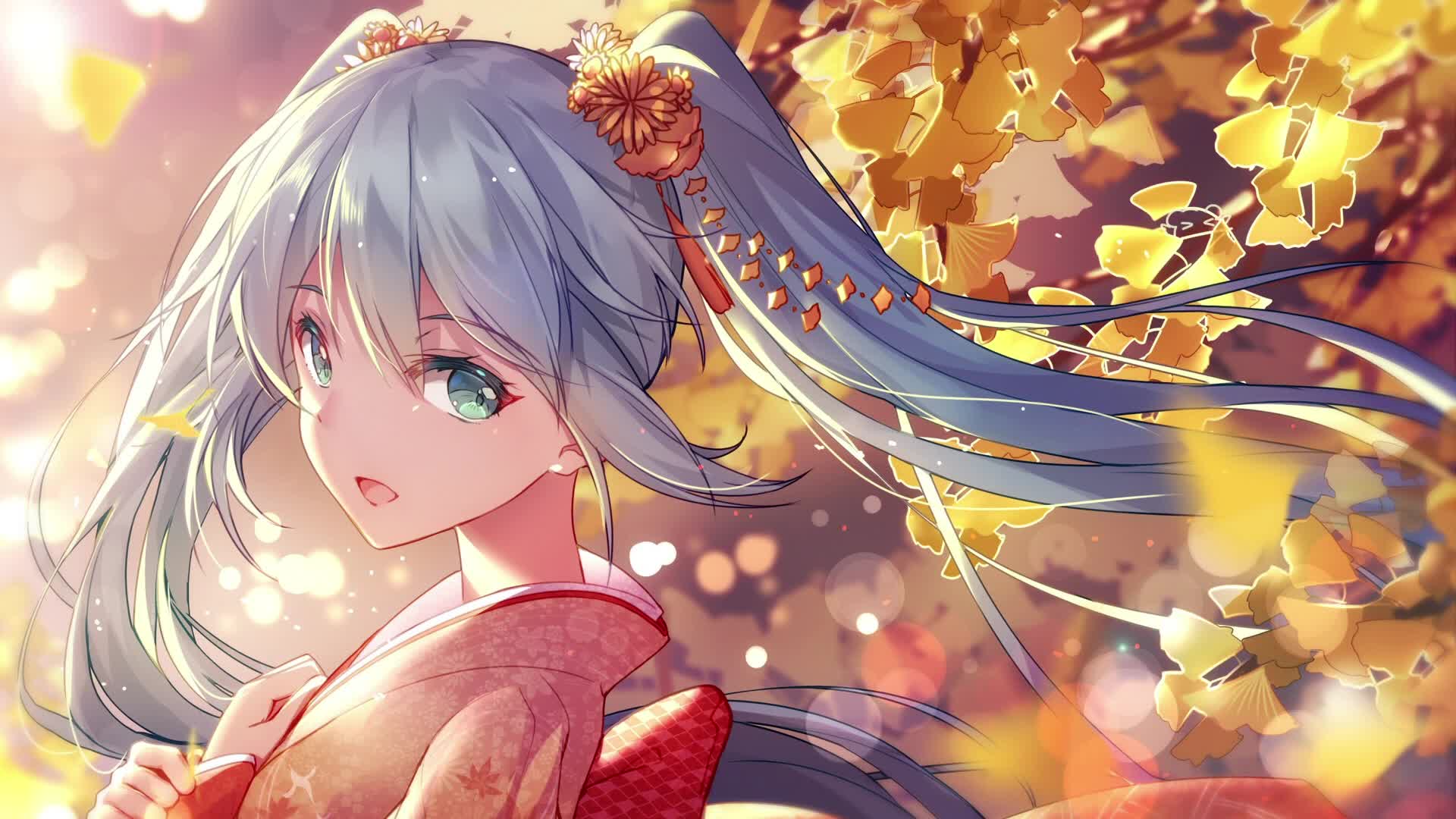 Hatsune Miku With Leaves Live Wallpaper