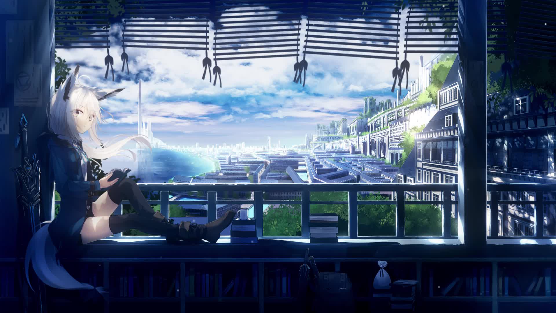 Anime Girl Reading Book By Balcony Live Wallpaper