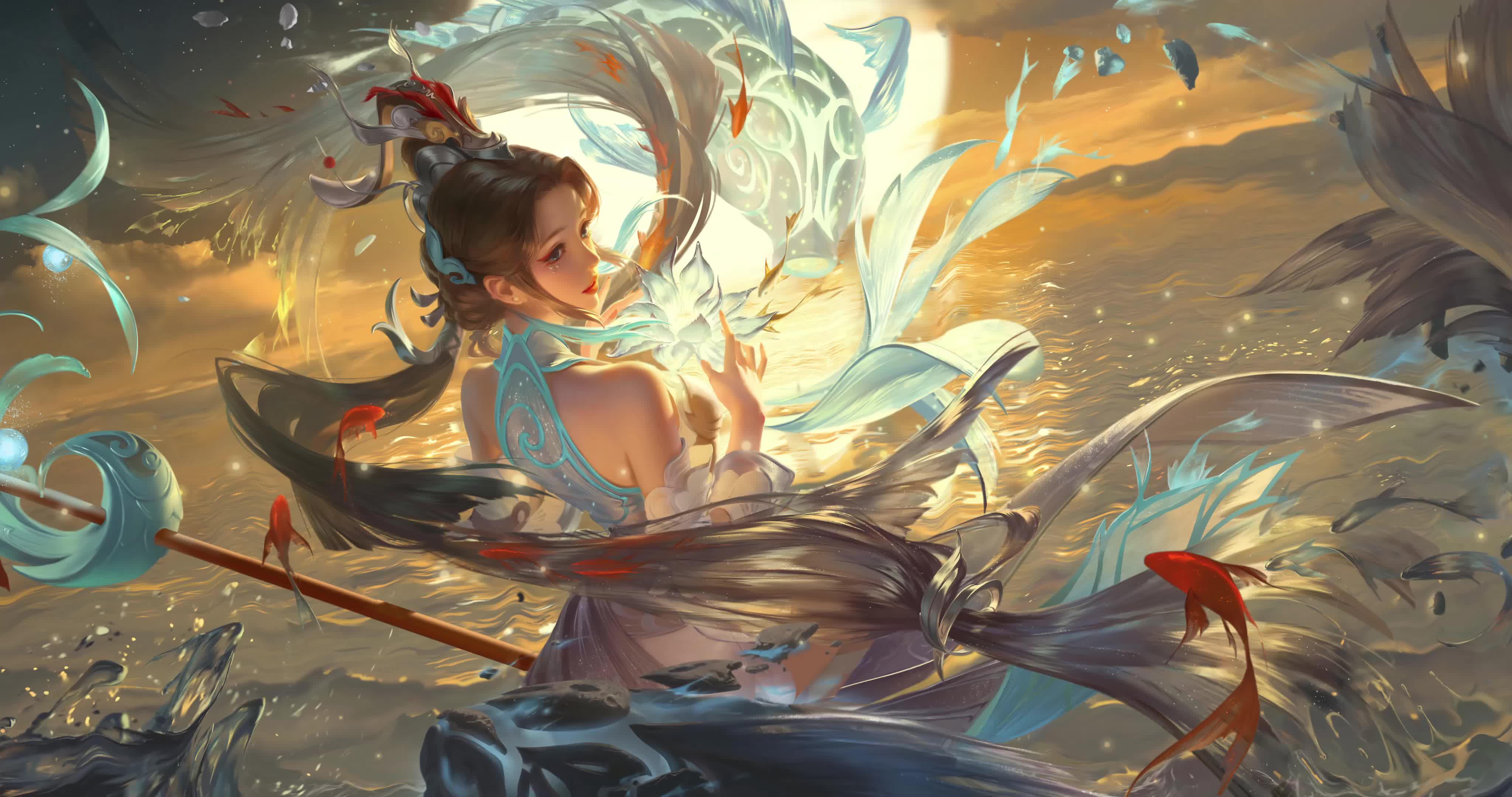 White Crane Beam Goddess Live Wallpaper