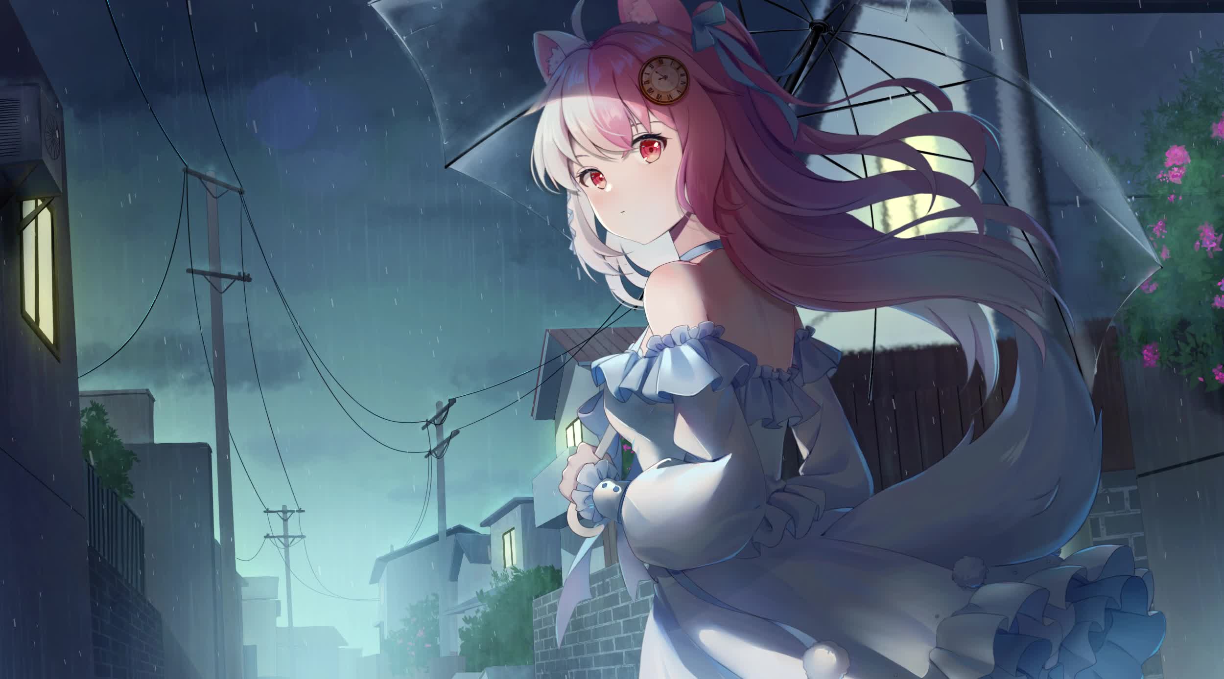 Snow Fox Mulberry - Rainy Night Live Wallpaper