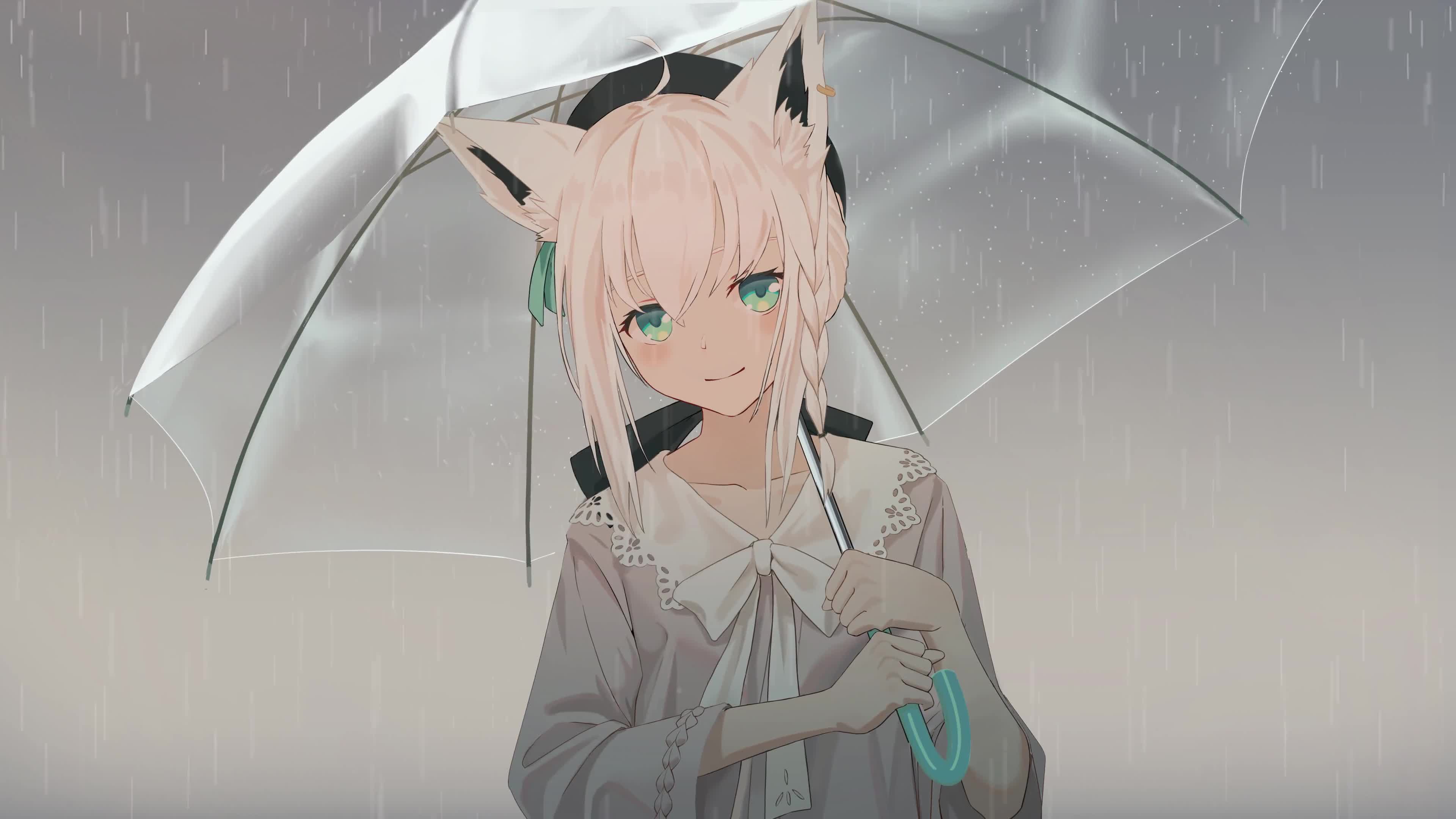 Shirakami Fubuki In A Rainy Day Live Wallpaper