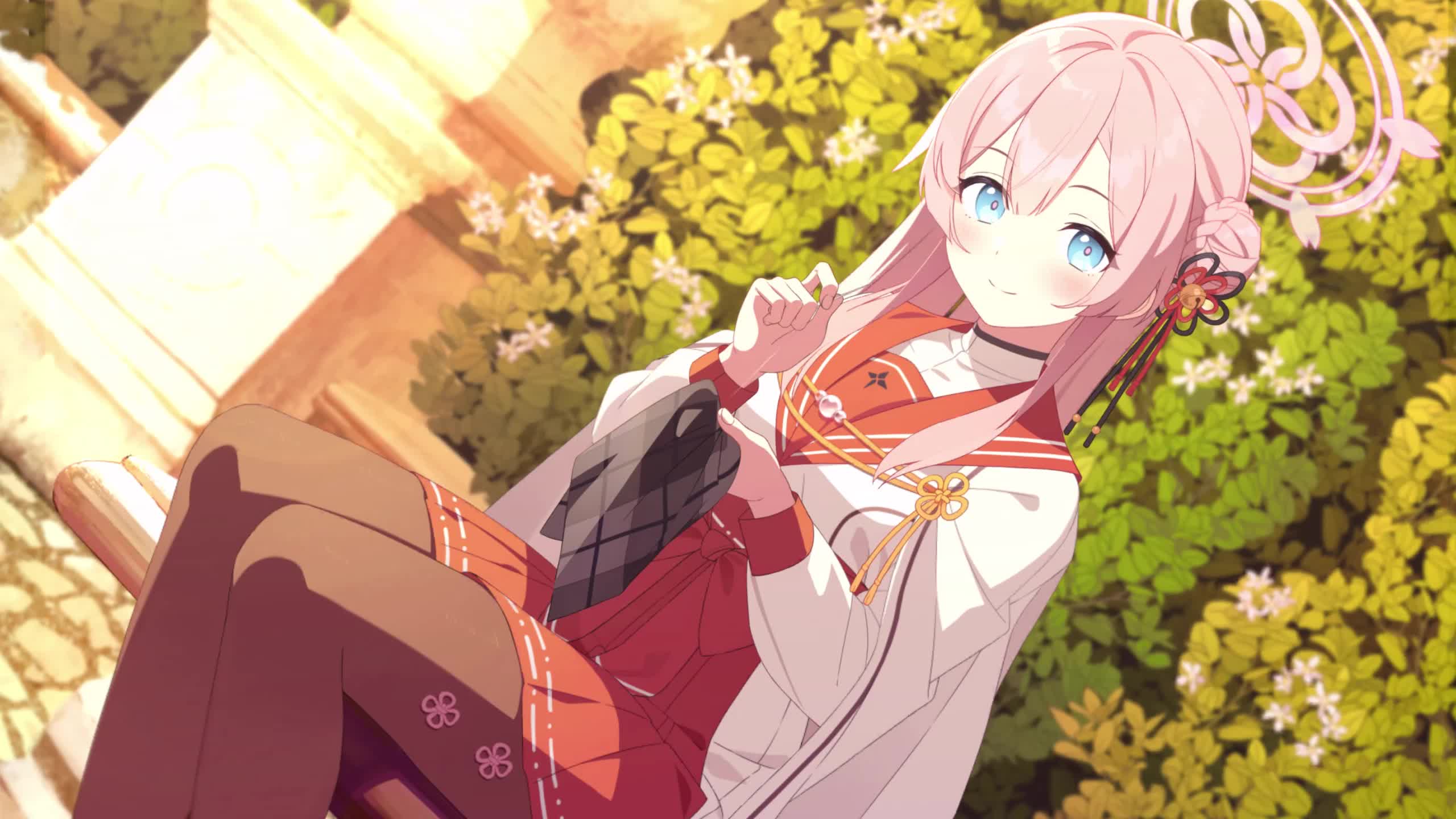 Anime Girl Embroider In The Garden Live Wallpaper