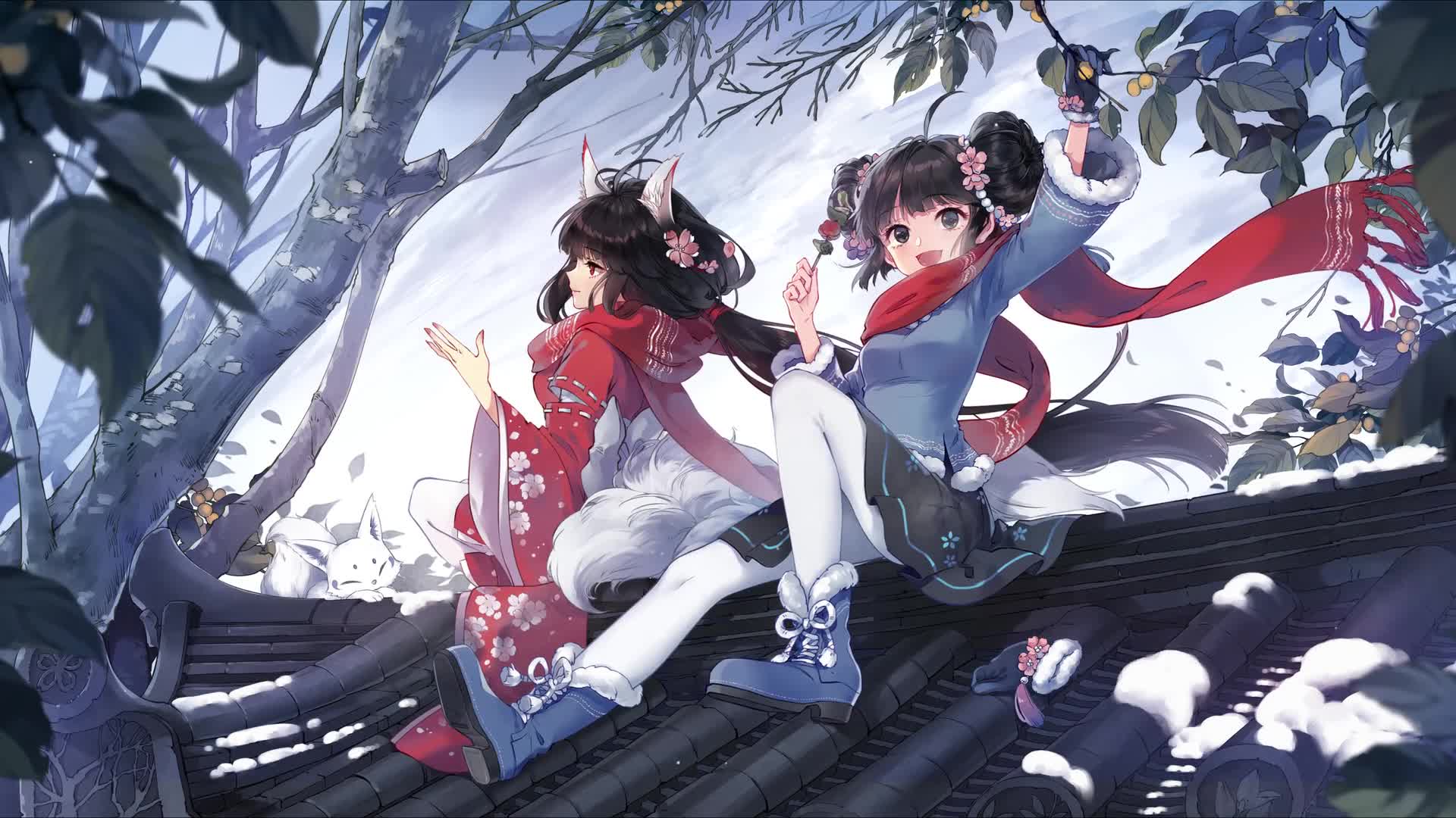 Anime Girls On Rooftop Live Wallpaper