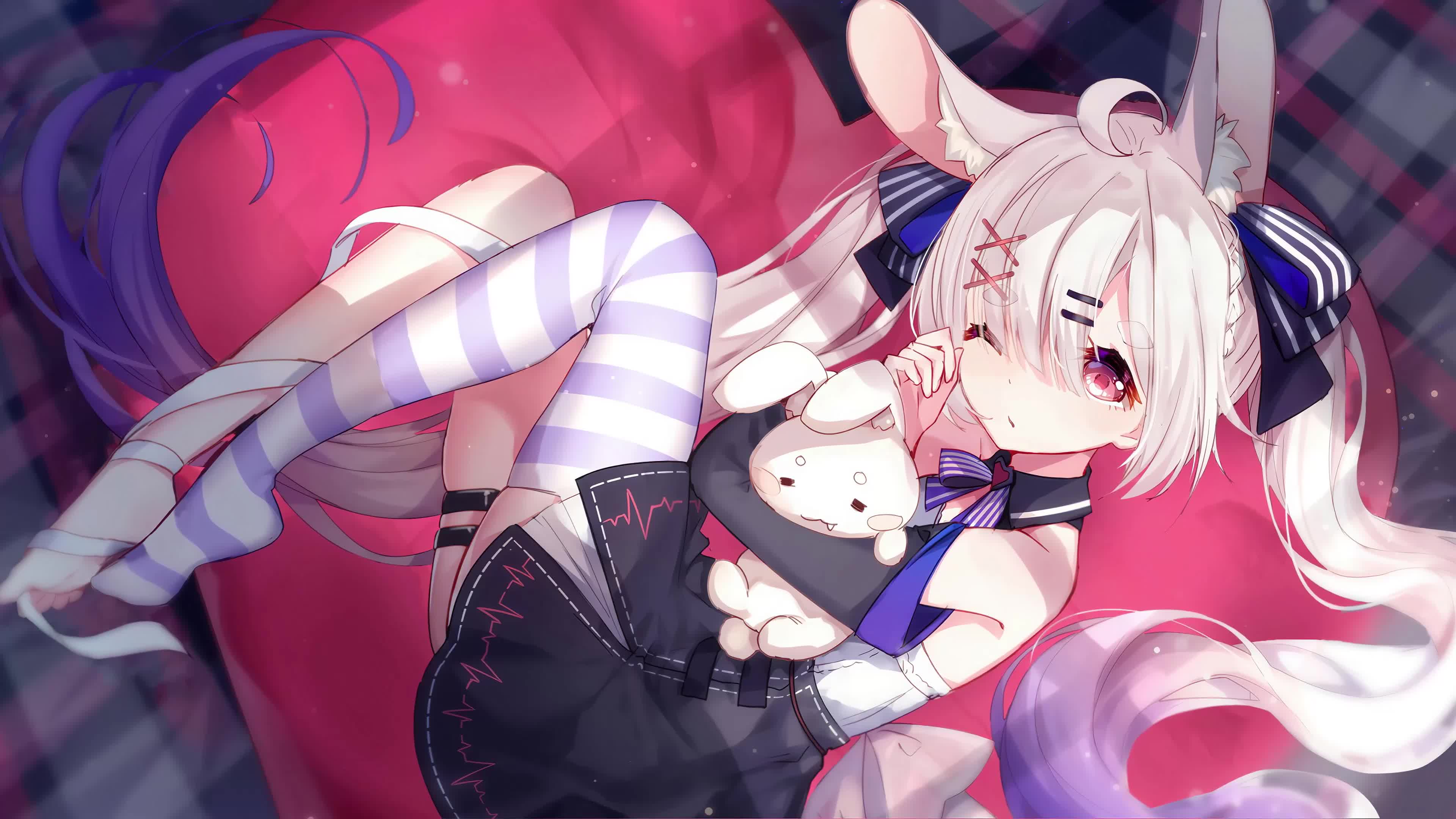 Nyatasha Nyanners With Sleeping Rabbit Live Wallpaper
