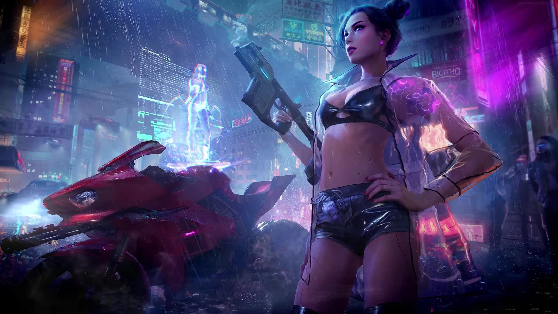 Cyberpunk Biker Girl Live Wallpaper