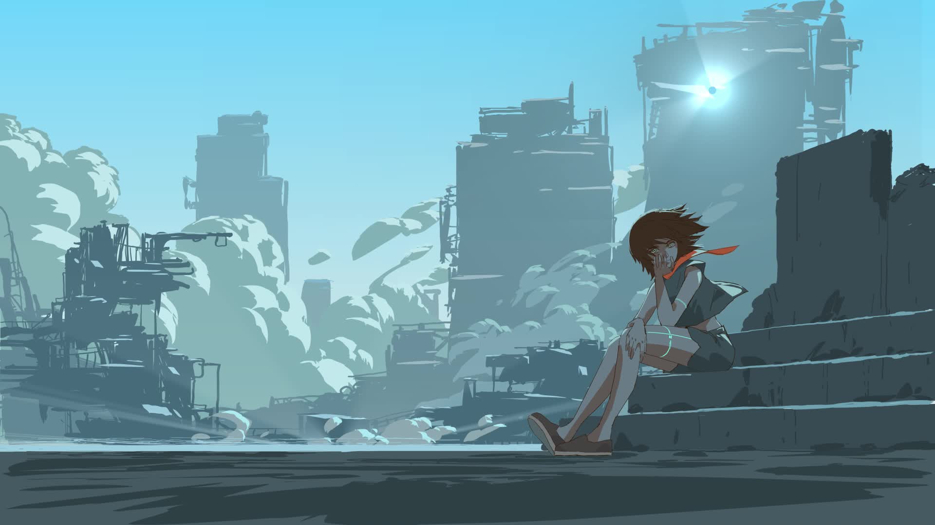 Empty City With Cybor Girl Live Wallpaper