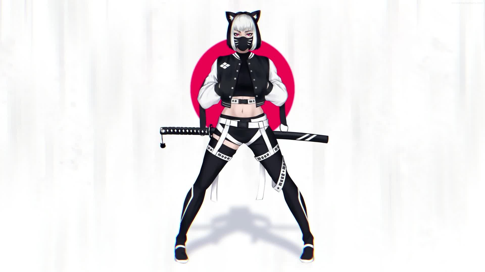 Black & White Urban Samurai - Japan Girl Live Wallpaper
