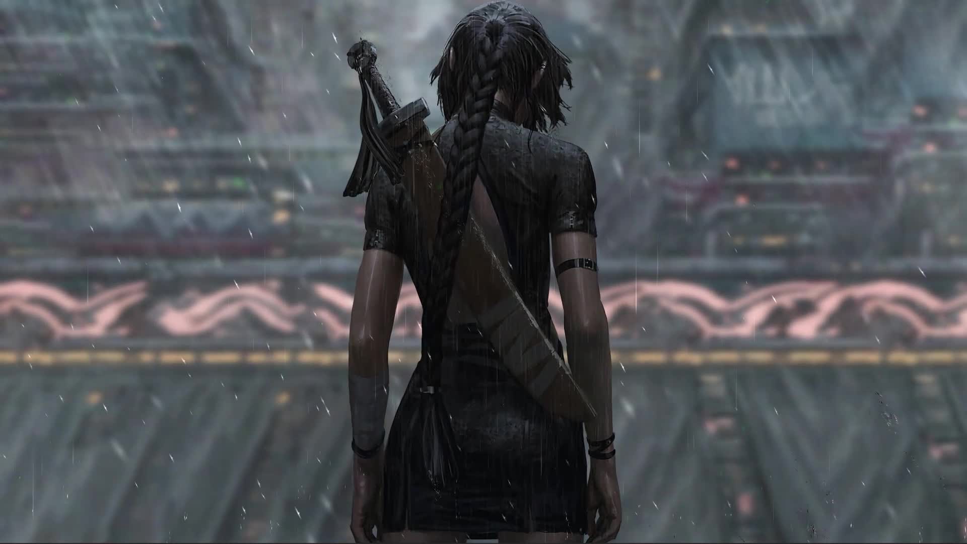 Warrior Girl In Rain Live Wallpaper