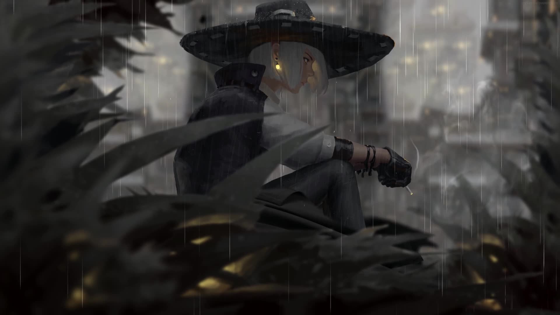 Witch Girl Waiting In The Rain Live Wallpaper