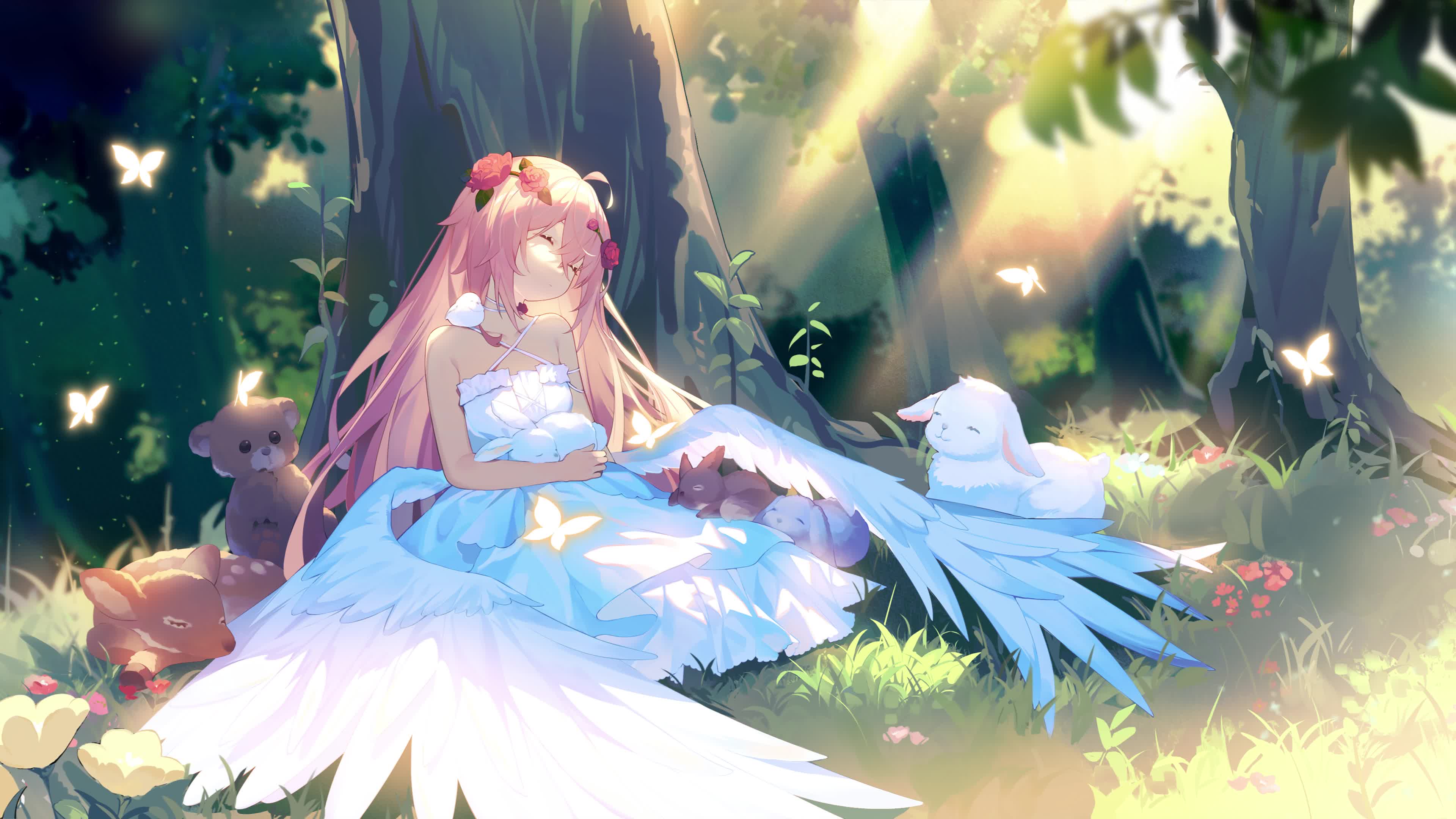 Anime Girl Take Time Break With Friends Live Wallpaper