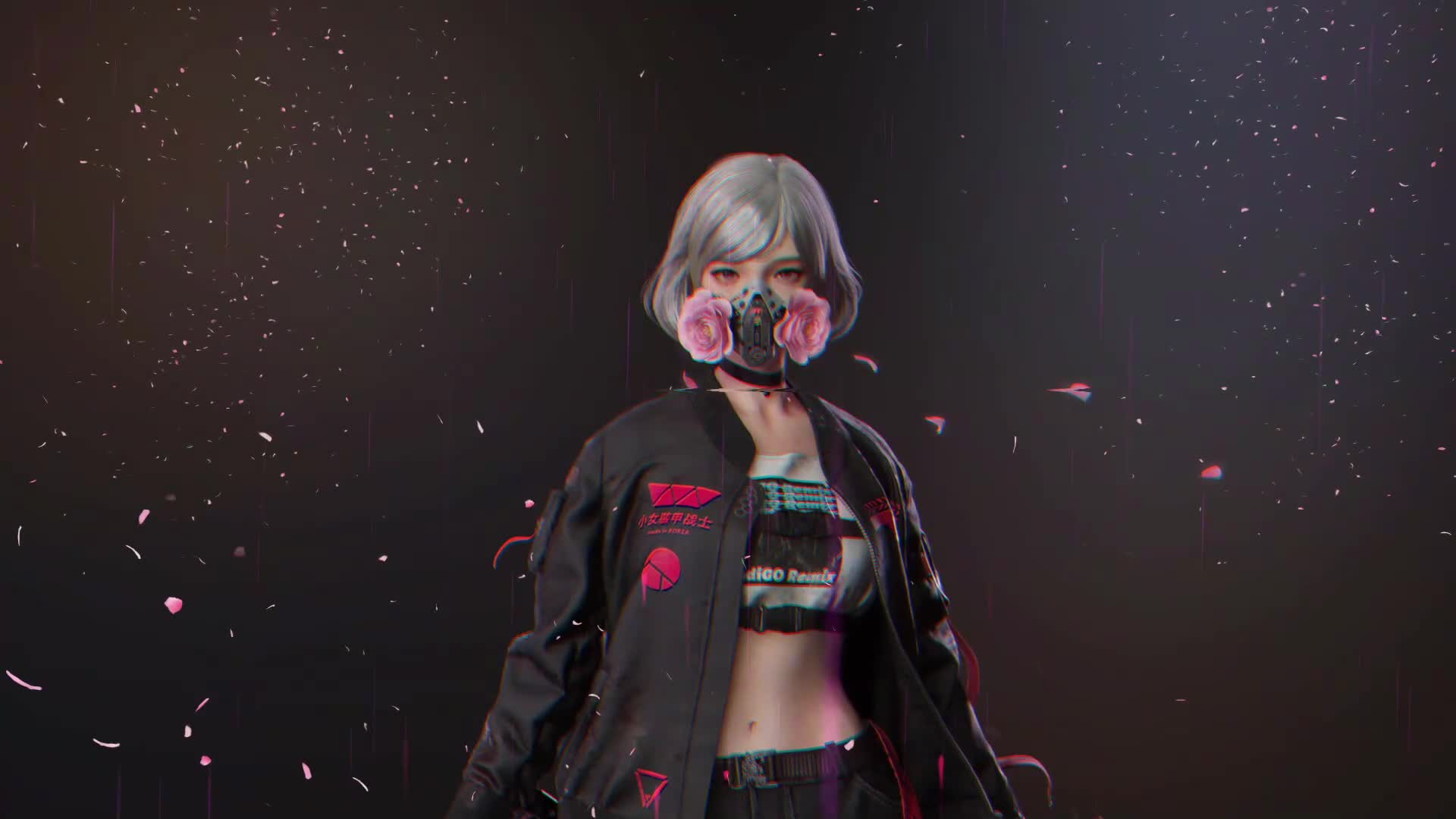 Cyberpunk Schoolgirl With Gas Mask Flower Live Wallpaper