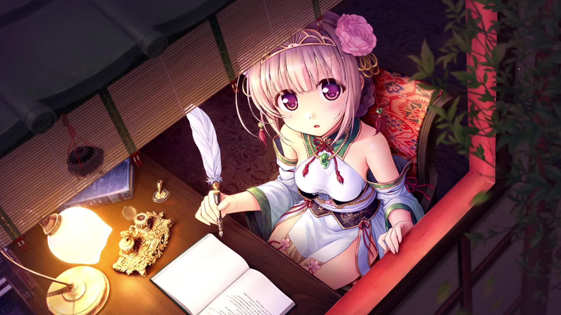 Anime Girl On Desk Writing A Letter Live Wallpaper